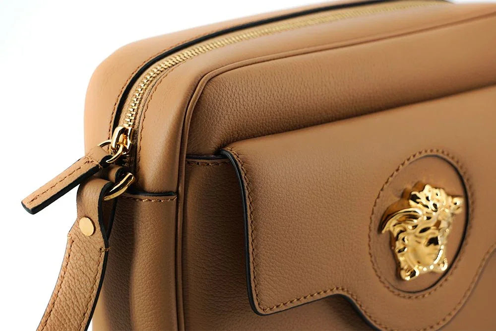 Borsa a tracolla Versace in pelle di vitello marrone