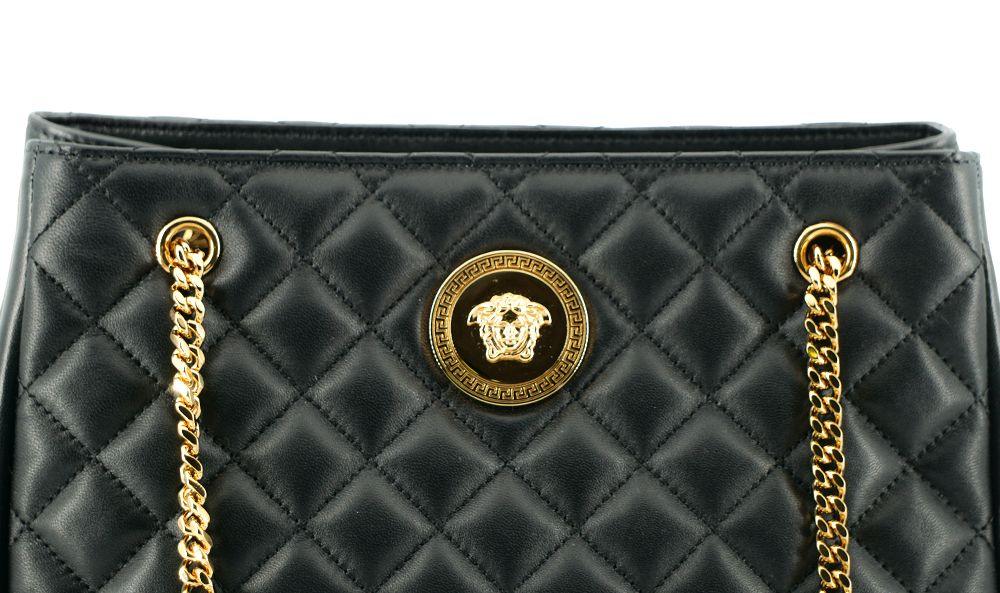 Versace Medusa Tote Handtasche aus schwarzem, gestepptem Nappa-Leder