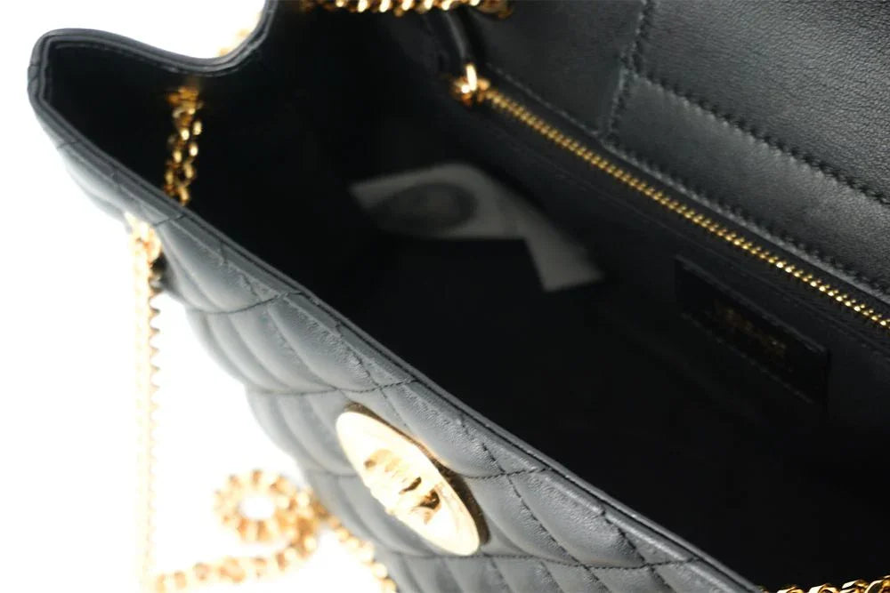 Versace Medusa Tote Handtasche aus schwarzem, gestepptem Nappa-Leder