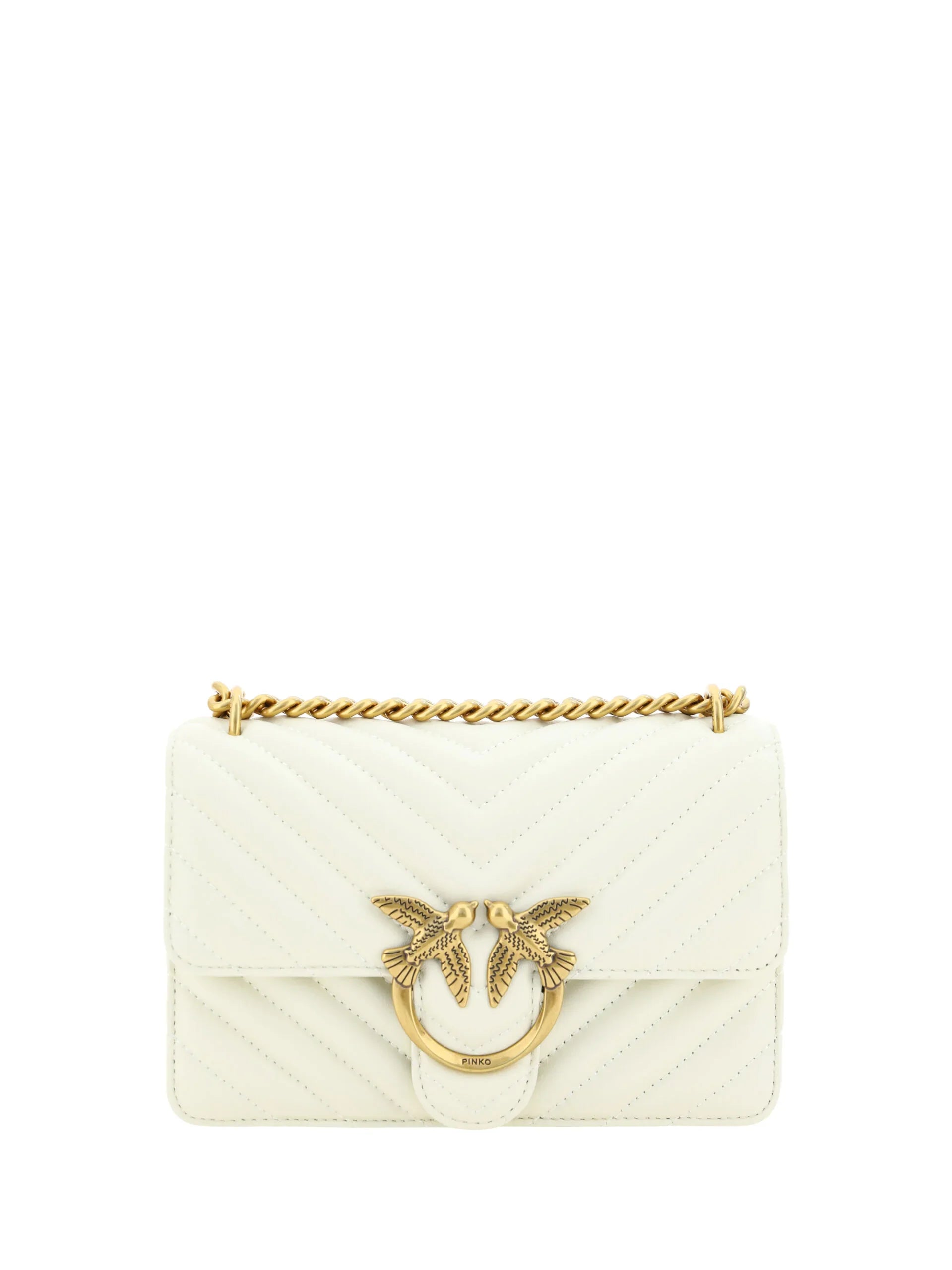 PINKO White Leather Love One Mini Shoulder Bag
