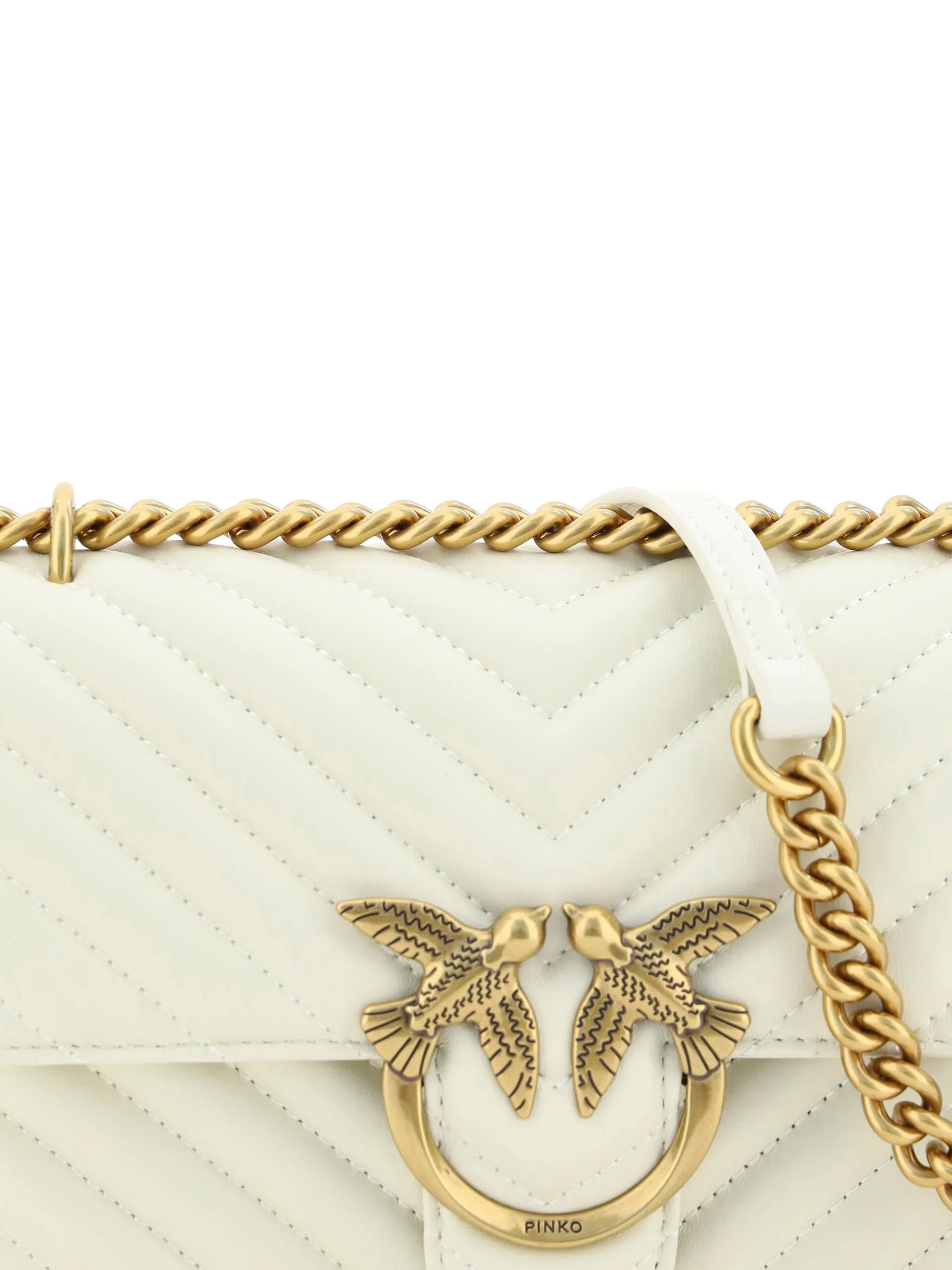 PINKO White Leather Love One Mini Shoulder Bag