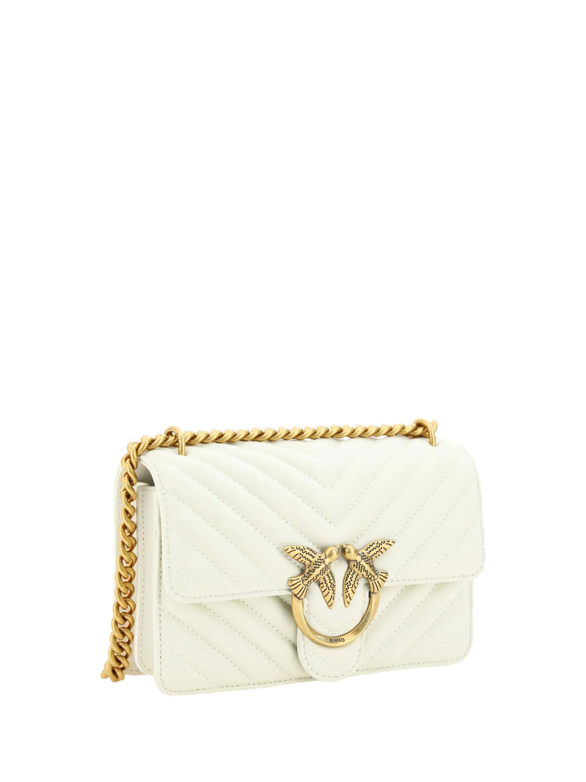 PINKO White Leather Love One Mini Shoulder Bag