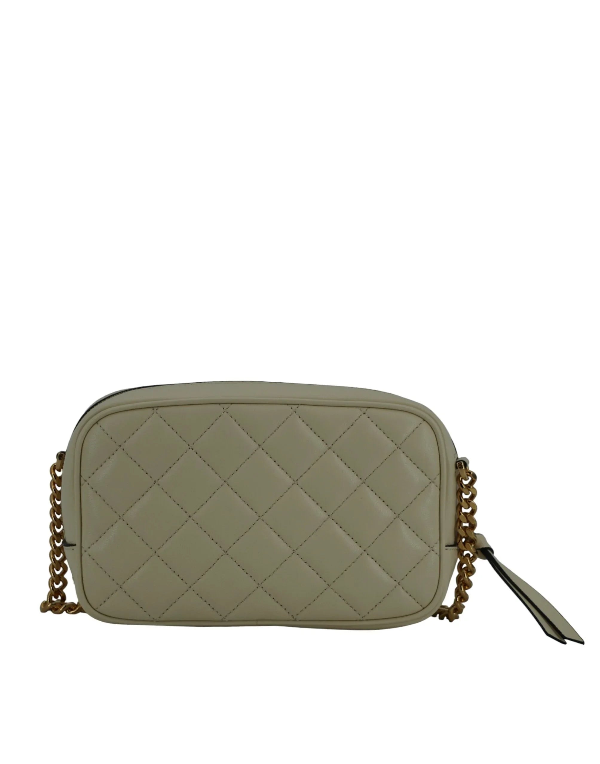 Versace Kleine Umhängetasche aus weißem Lammleder für Kameras