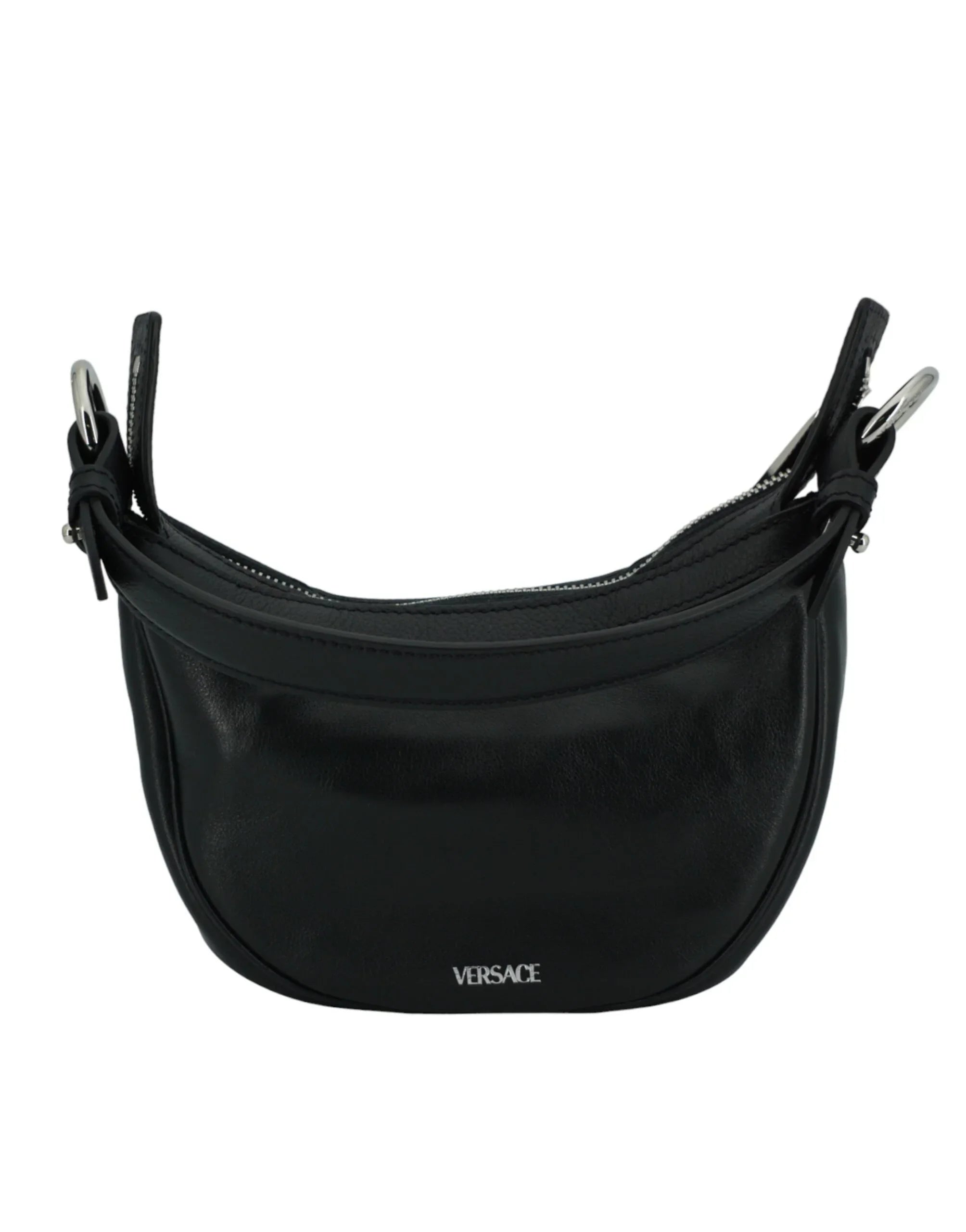Borsa a tracolla mini Hobo in pelle di vitello nera Versace