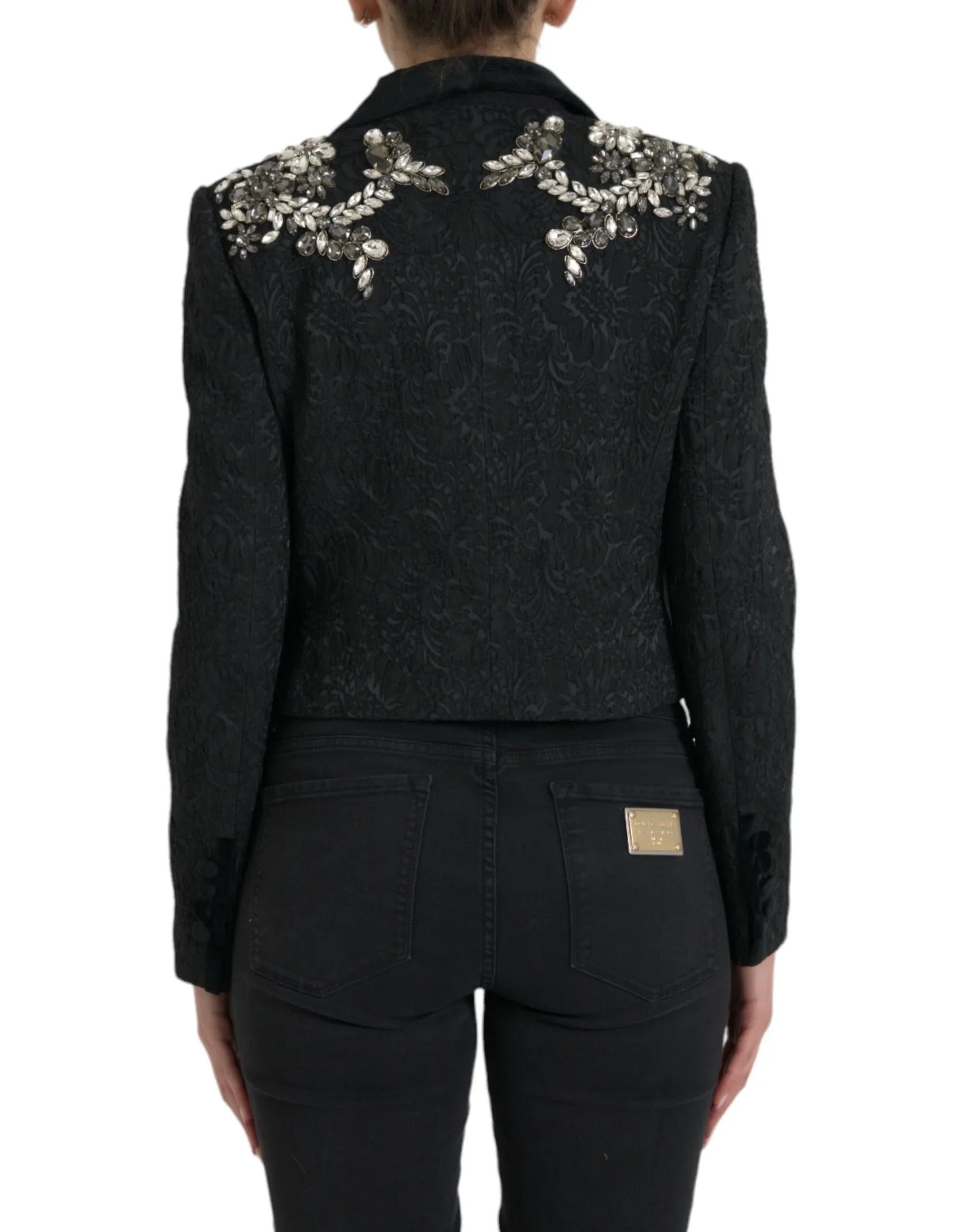 Dolce & Gabbana Black Crystal Embellished Overcoat Jacket