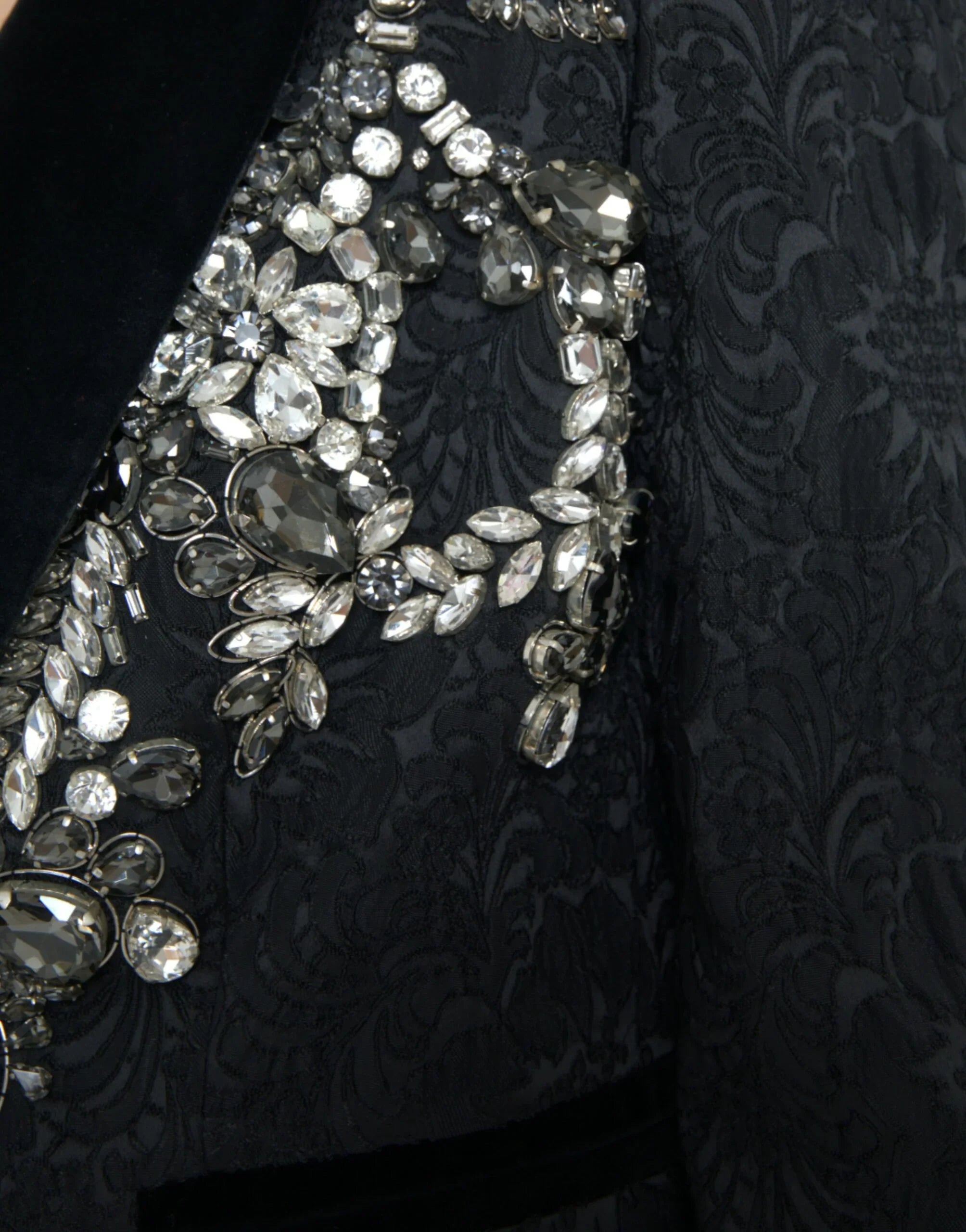 Dolce & Gabbana Black Crystal Embellished Overcoat Jacket