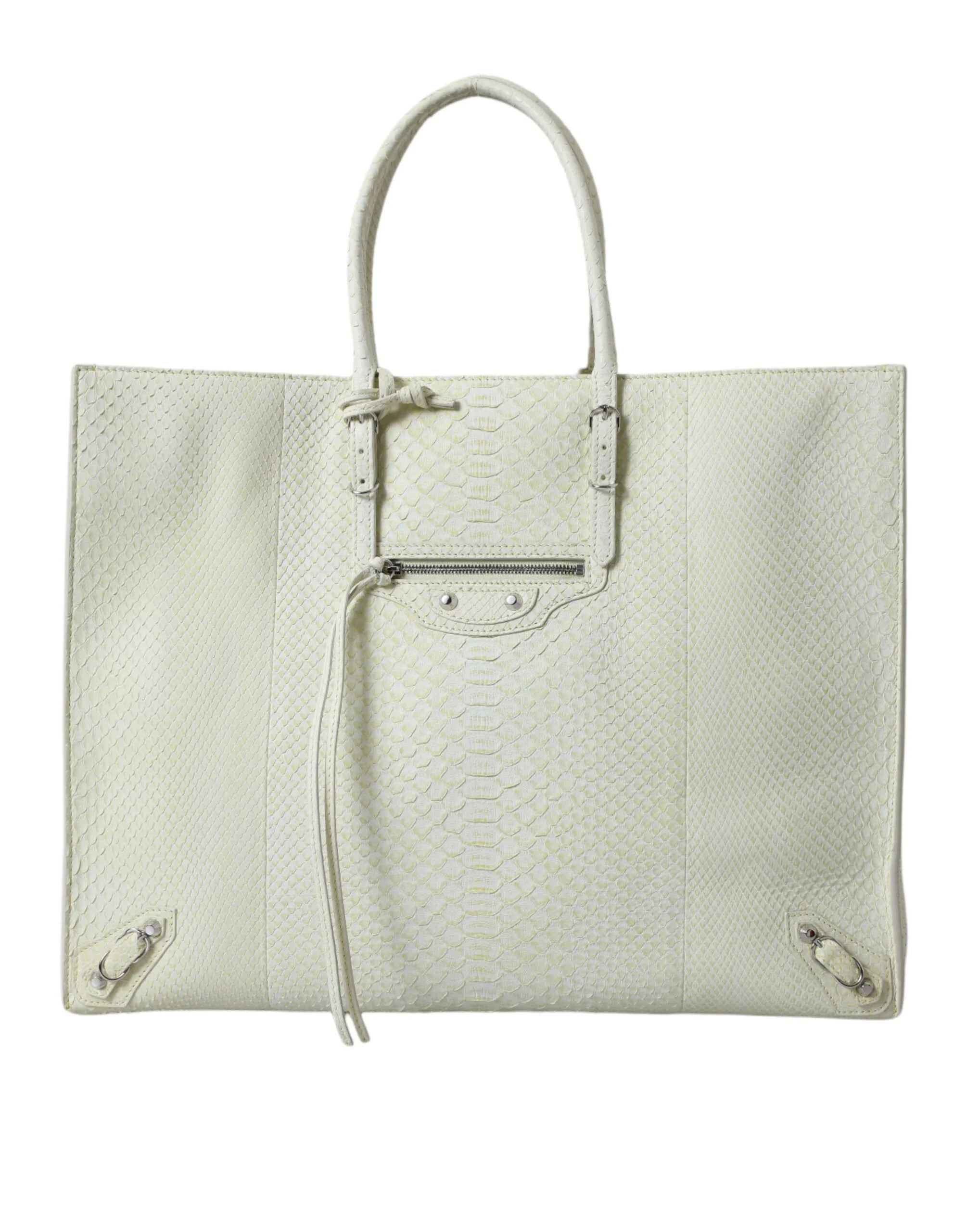 Balenciaga White Yellow Exotic Skin Leather Shopping Tote PAPIER Bag