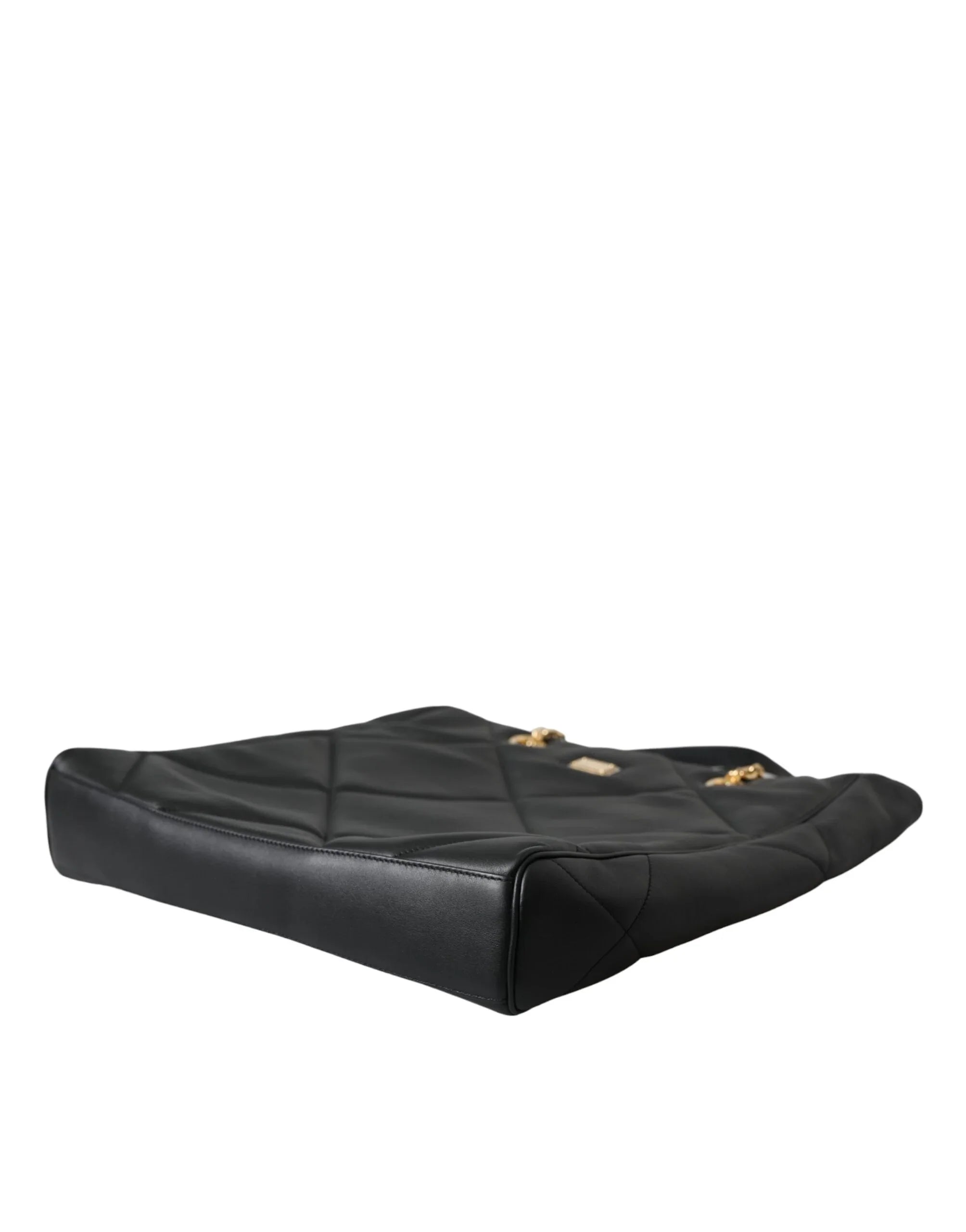 Dolce &amp; Gabbana Schwarze Leder-Einkaufstasche „JUNGLE“ (gesteppt)