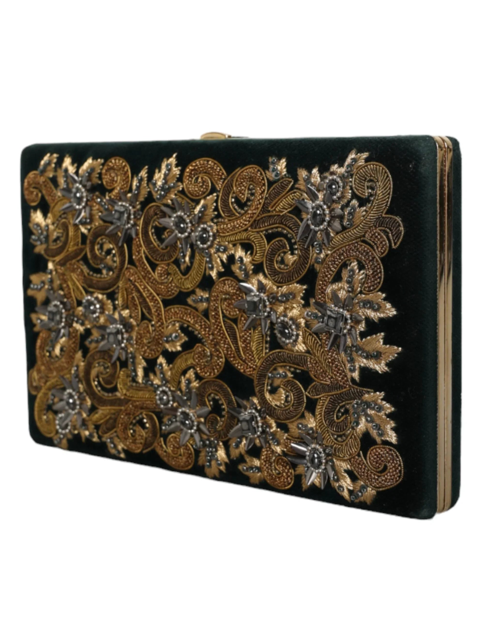 Dolce &amp; Gabbana Clutch aus schwarzem Samt mit goldenem Rahmen, Abendtasche