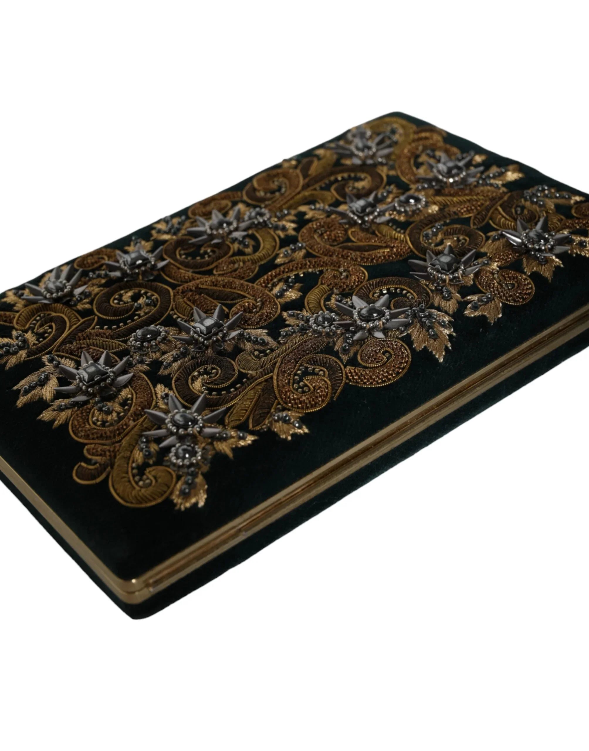 Dolce &amp; Gabbana Clutch aus schwarzem Samt mit goldenem Rahmen, Abendtasche