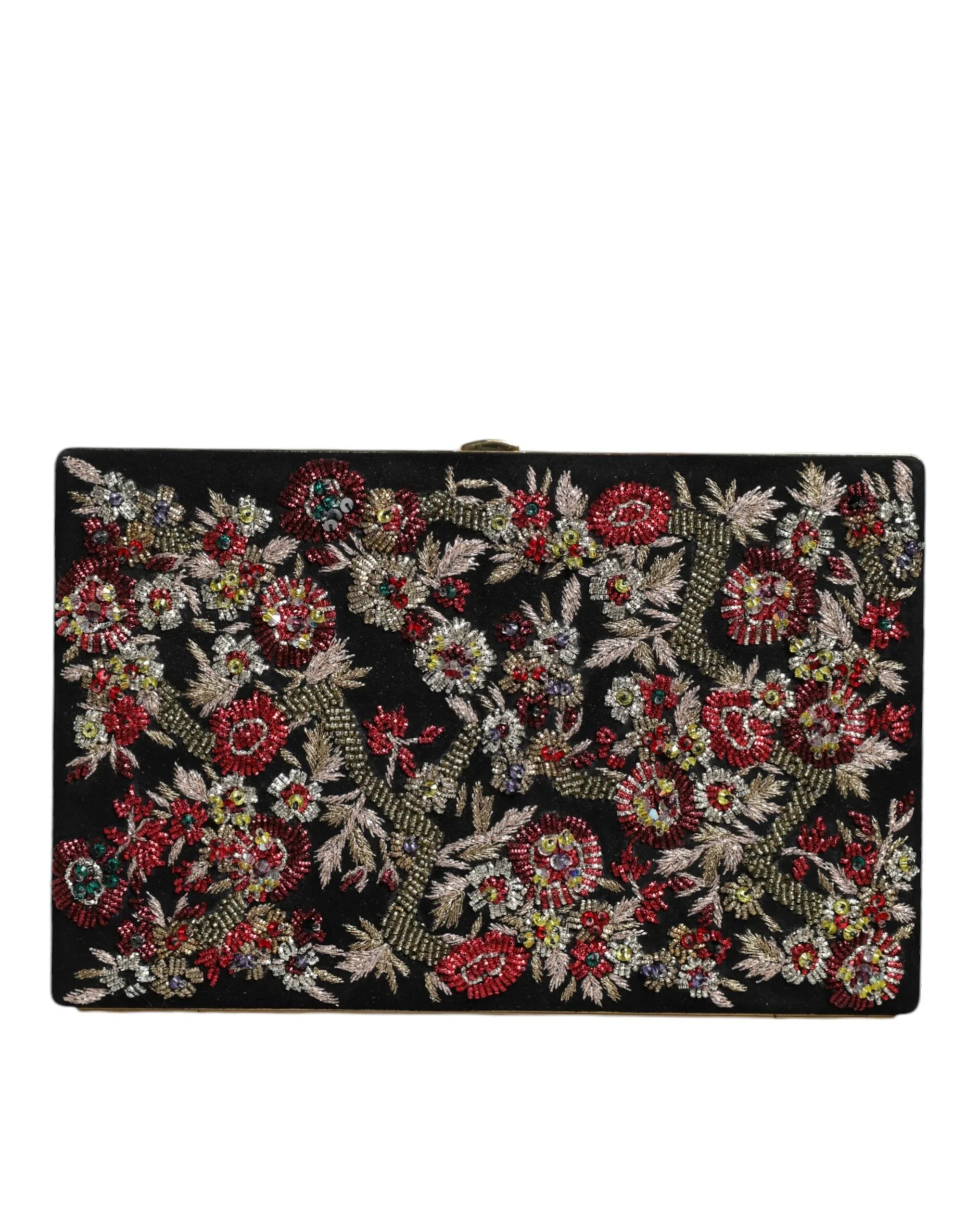 Dolce &amp; Gabbana Clutch-Abendtasche mit mehrfarbigem Blumenmuster und goldenem Rahmen