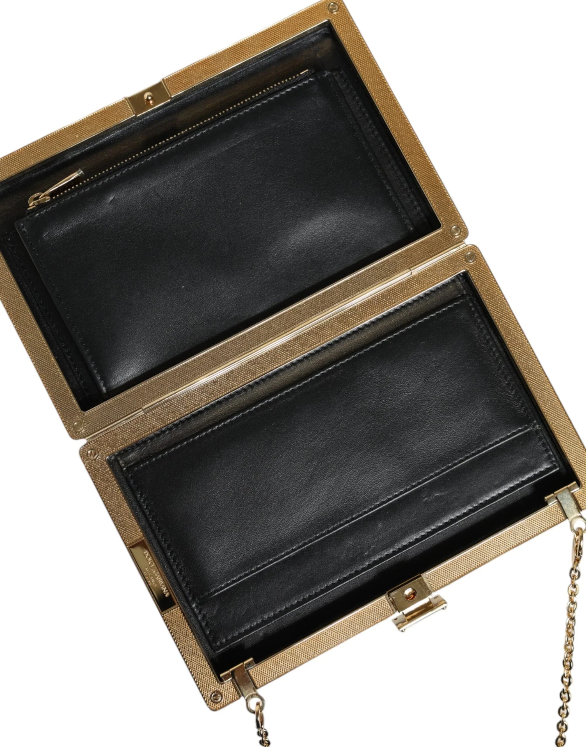 Dolce &amp; Gabbana Clutch Mini-Umhängetasche aus braunem Leder mit goldenem Rahmen