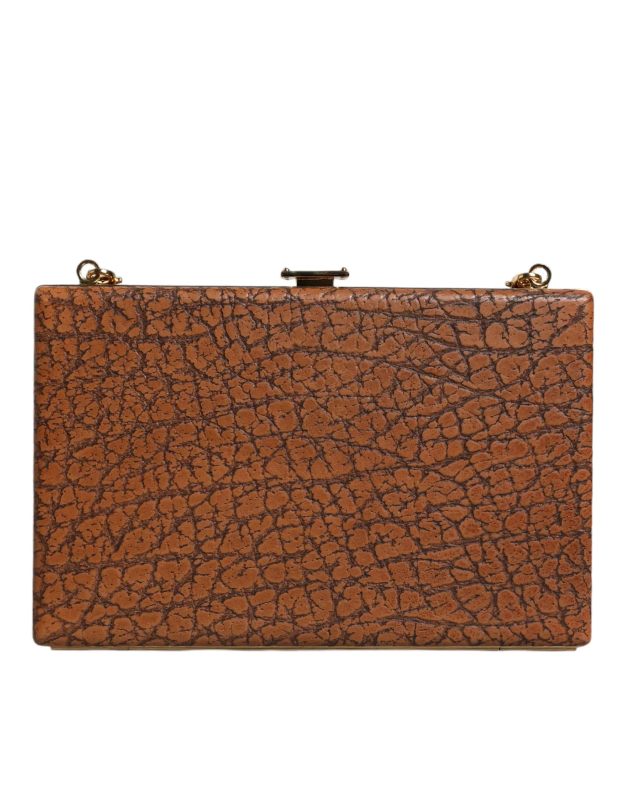 Dolce &amp; Gabbana Clutch Mini-Umhängetasche aus braunem Leder mit goldenem Rahmen