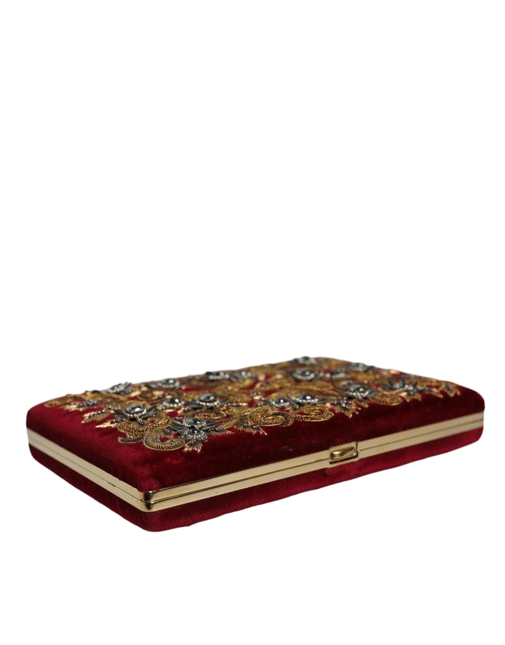 Dolce &amp; Gabbana Clutch aus rotem Samt mit goldenem Rahmen, Abendtasche