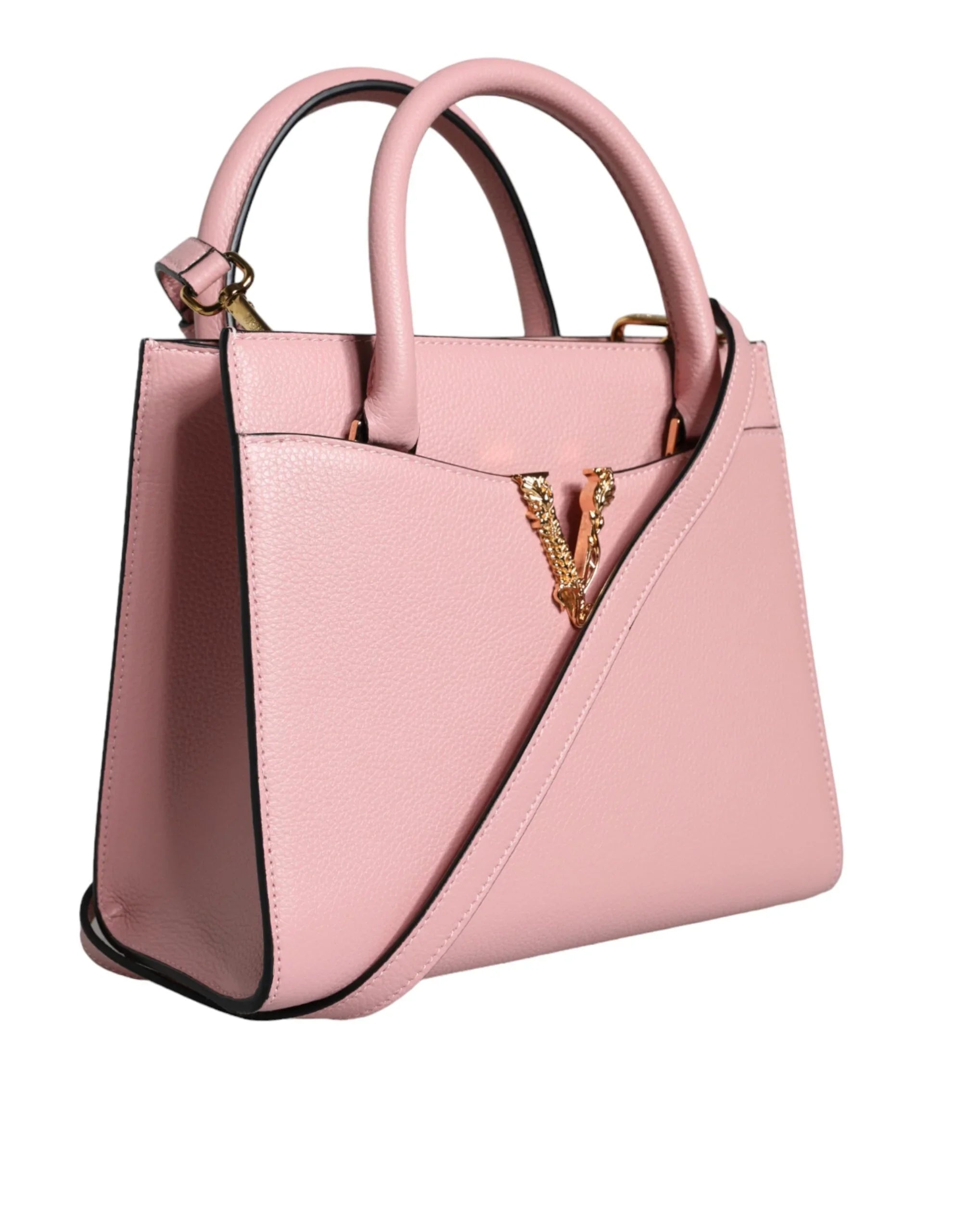 Versace Pink kleine Henkeltasche aus genarbtem Kalbsleder, Umhängetasche
