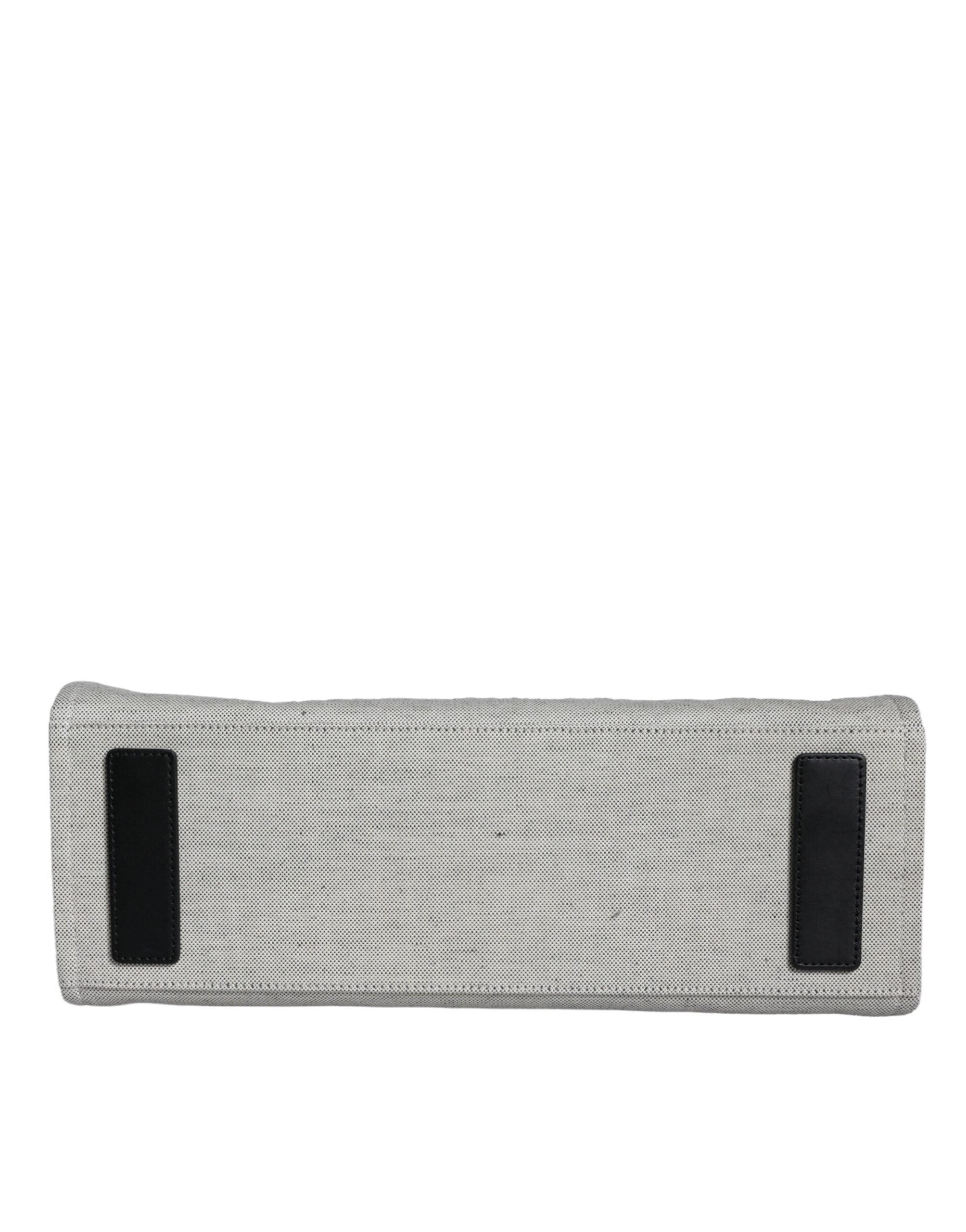 Versace weiße Tragetasche aus Canvas mit Leder und Henkel, Umhängetasche mit Logo