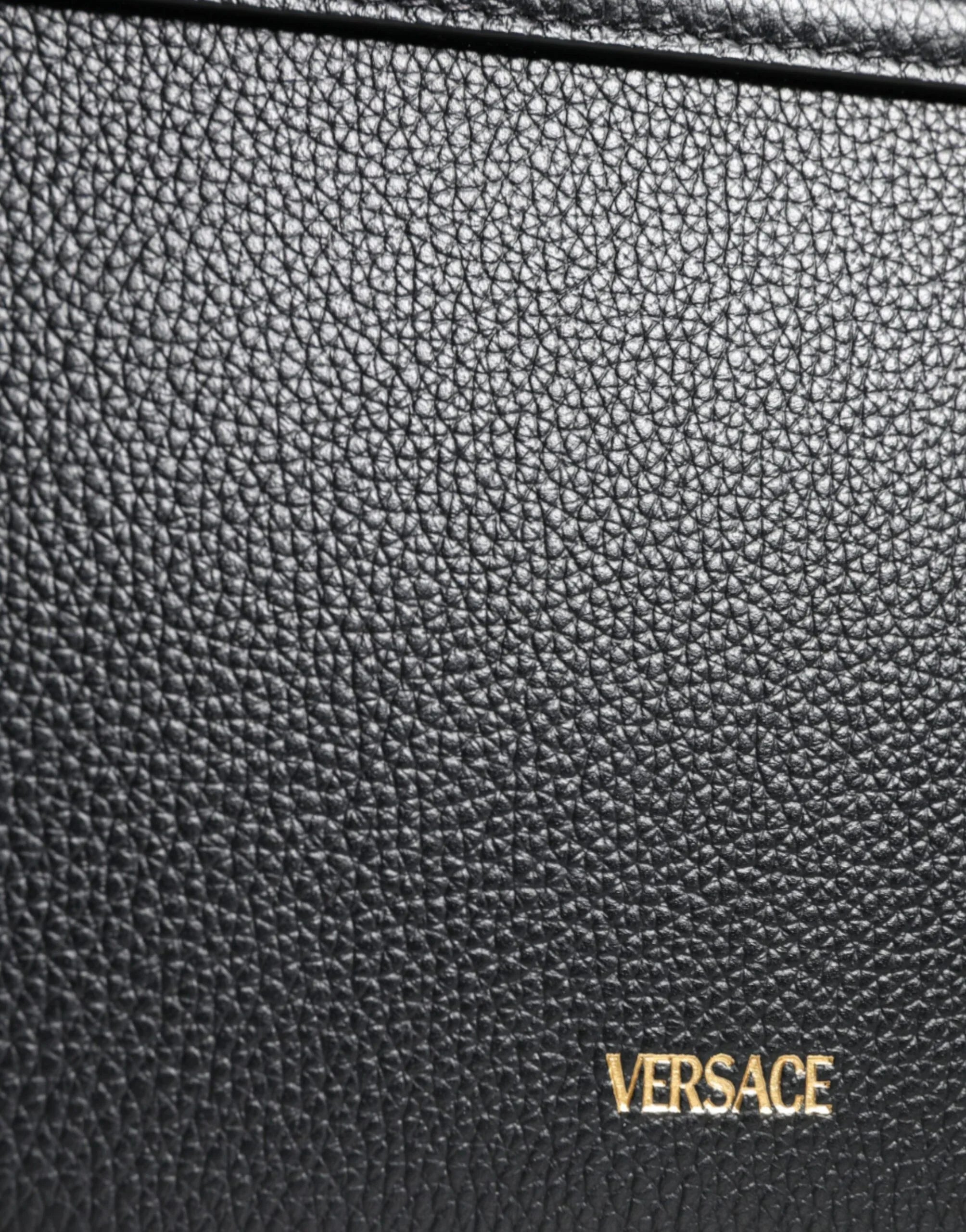 Borsa a tracolla con logo in pelle di vitello granata nera Versace