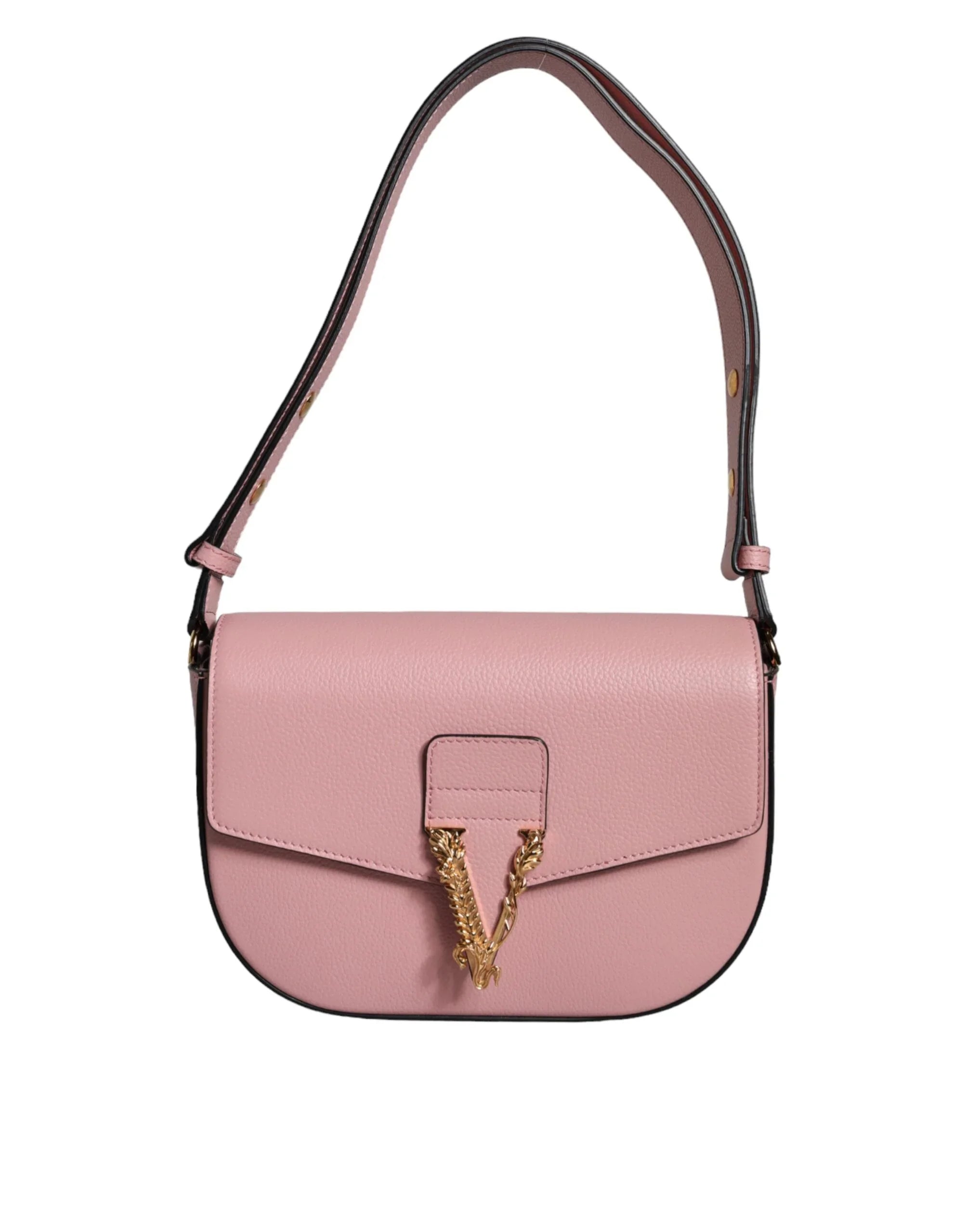 Borsa a tracolla con logo in pelle di vitello granulata rosa Versace