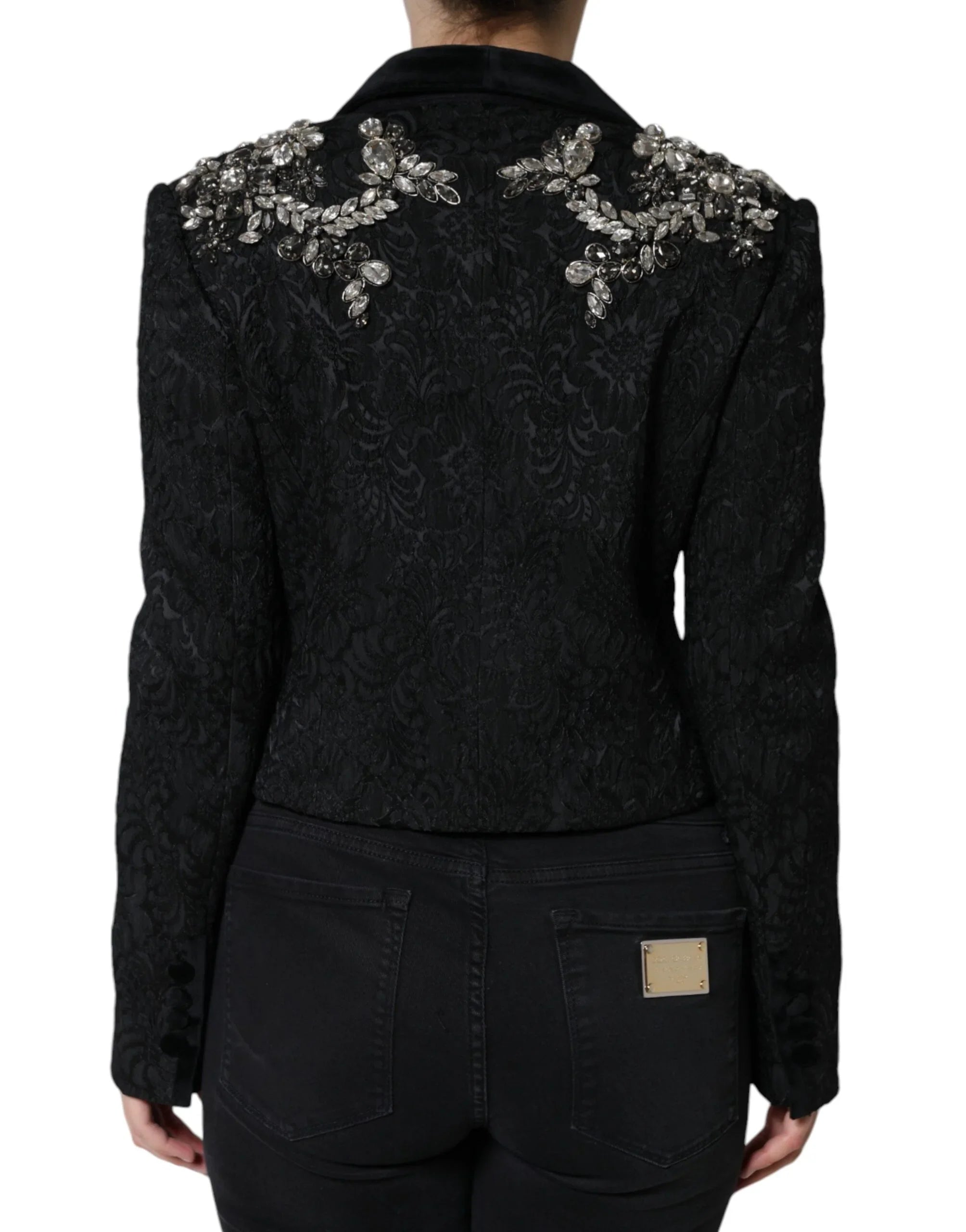 Dolce &amp; Gabbana Blazer mit schwarzem Jacquard-Kristall-Blumenmuster