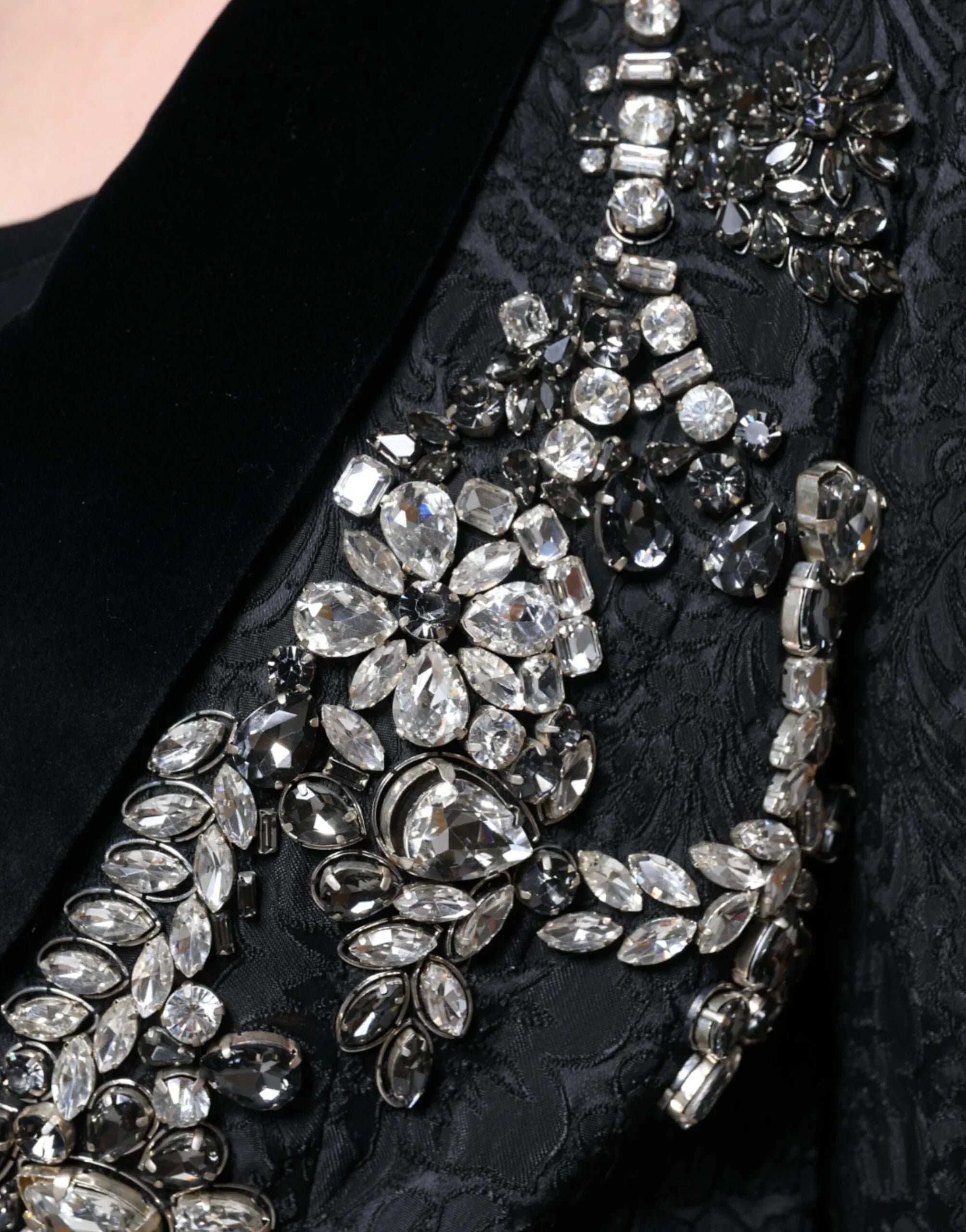 Dolce &amp; Gabbana Blazer mit schwarzem Jacquard-Kristall-Blumenmuster
