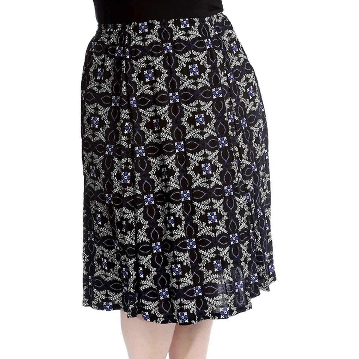 Elastic Waist patterned UPPER CALF length skirt - PLUS SIZES