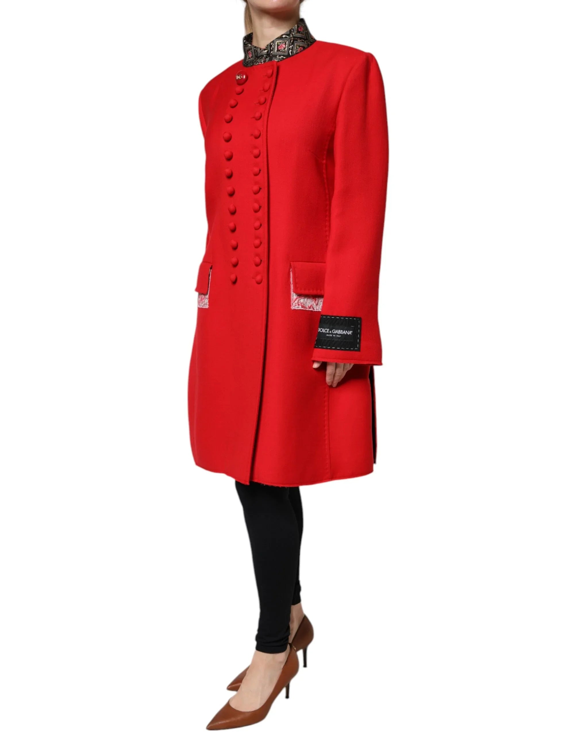 Dolce &amp; Gabbana Trenchcoat-Jacke aus roter Jacquardwolle für Damen