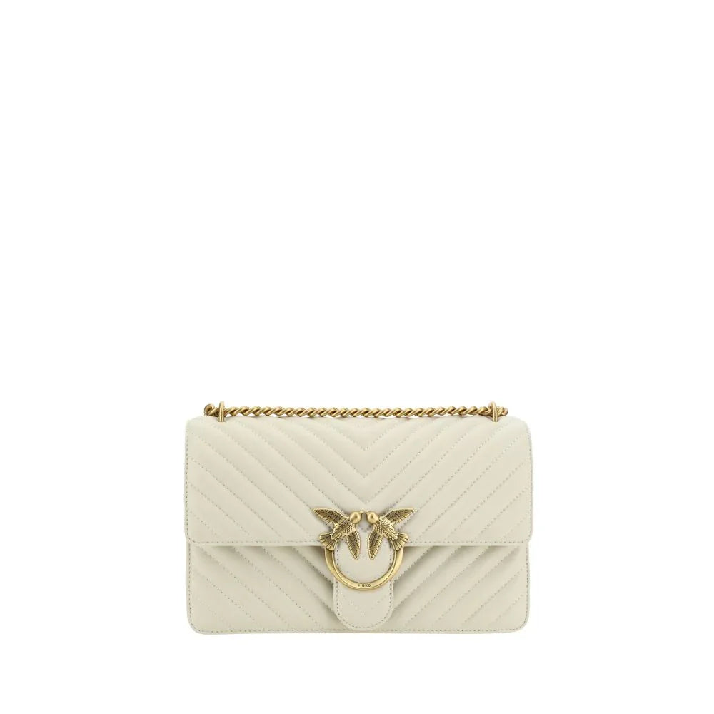 PINKO White Calf Leather Bos Taurus Shoulder Bag