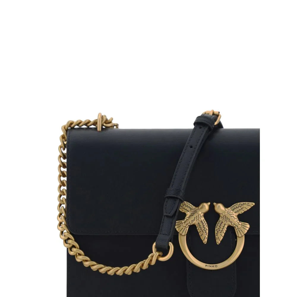 PINKO Schultertasche aus schwarzem Kalbsleder, Modell Bos Taurus