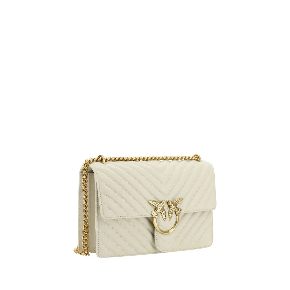 PINKO White Calf Leather Bos Taurus Shoulder Bag