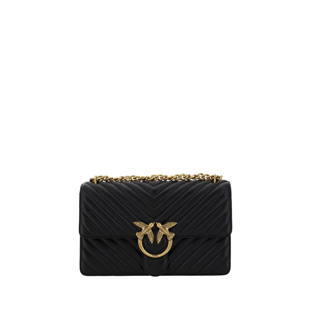 PINKO Schultertasche aus schwarzem Kalbsleder, Modell Bos Taurus