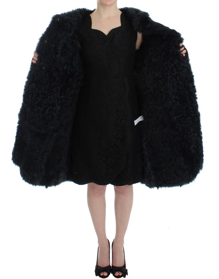 Dolce & Gabbana Black Goat Fur Shearling Long Jacket Coat