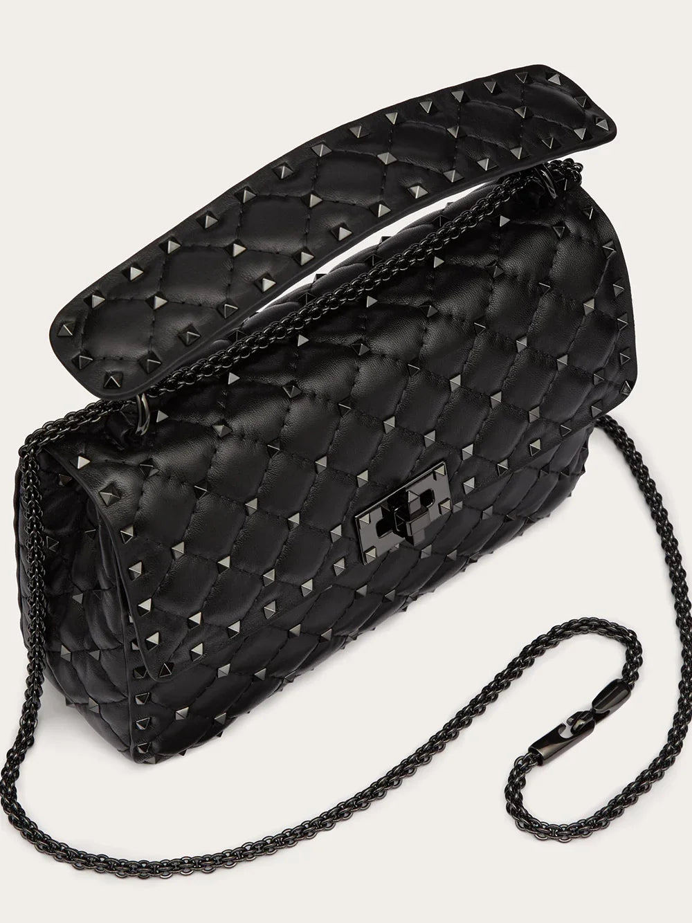 Valentino Garavani Schwarze Nappa-Leder-Rockstudt-Spike-Tasche (mittelgroß)
