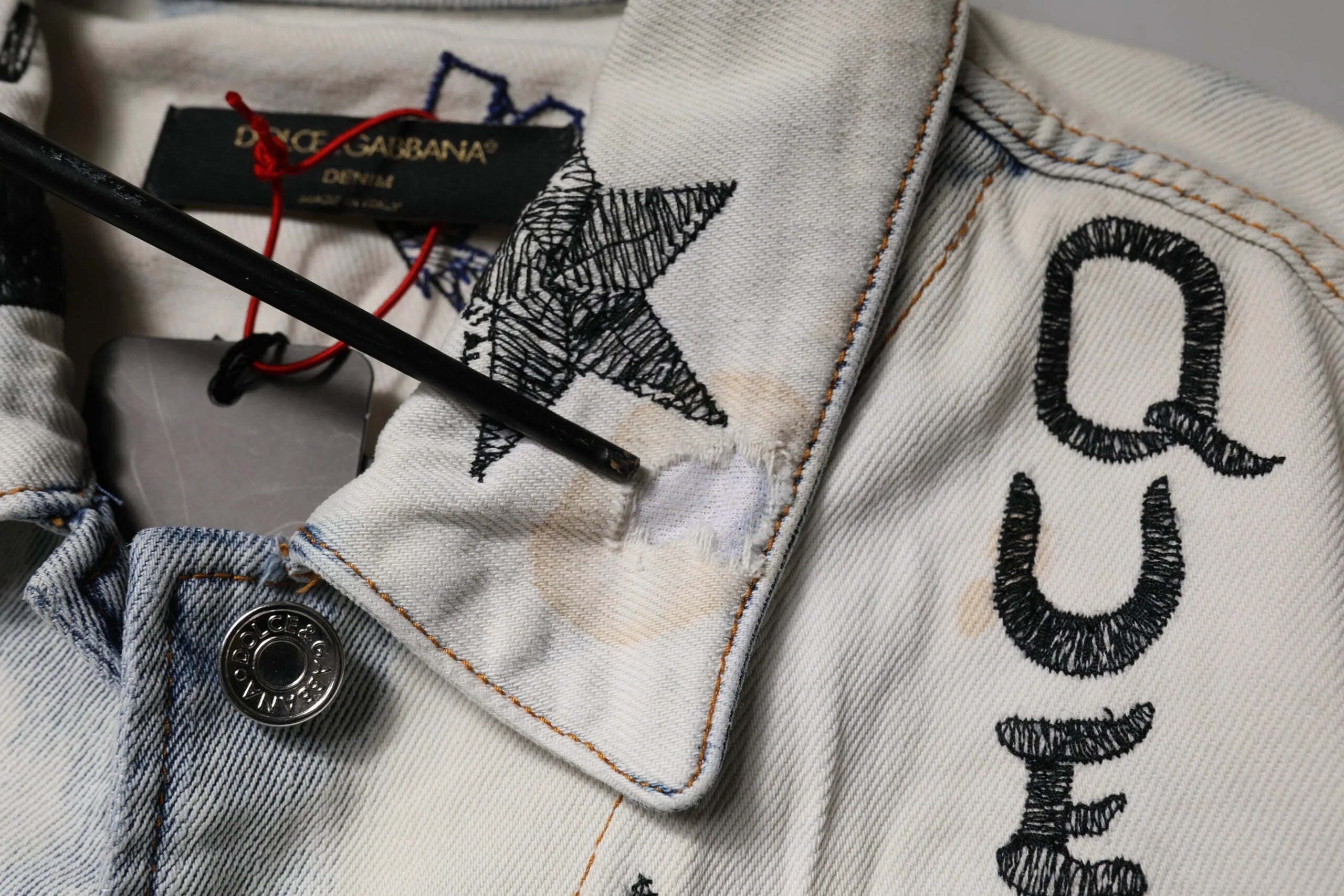 Dolce & Gabbana Light Blue Graffiti Button Down Denim Jacket