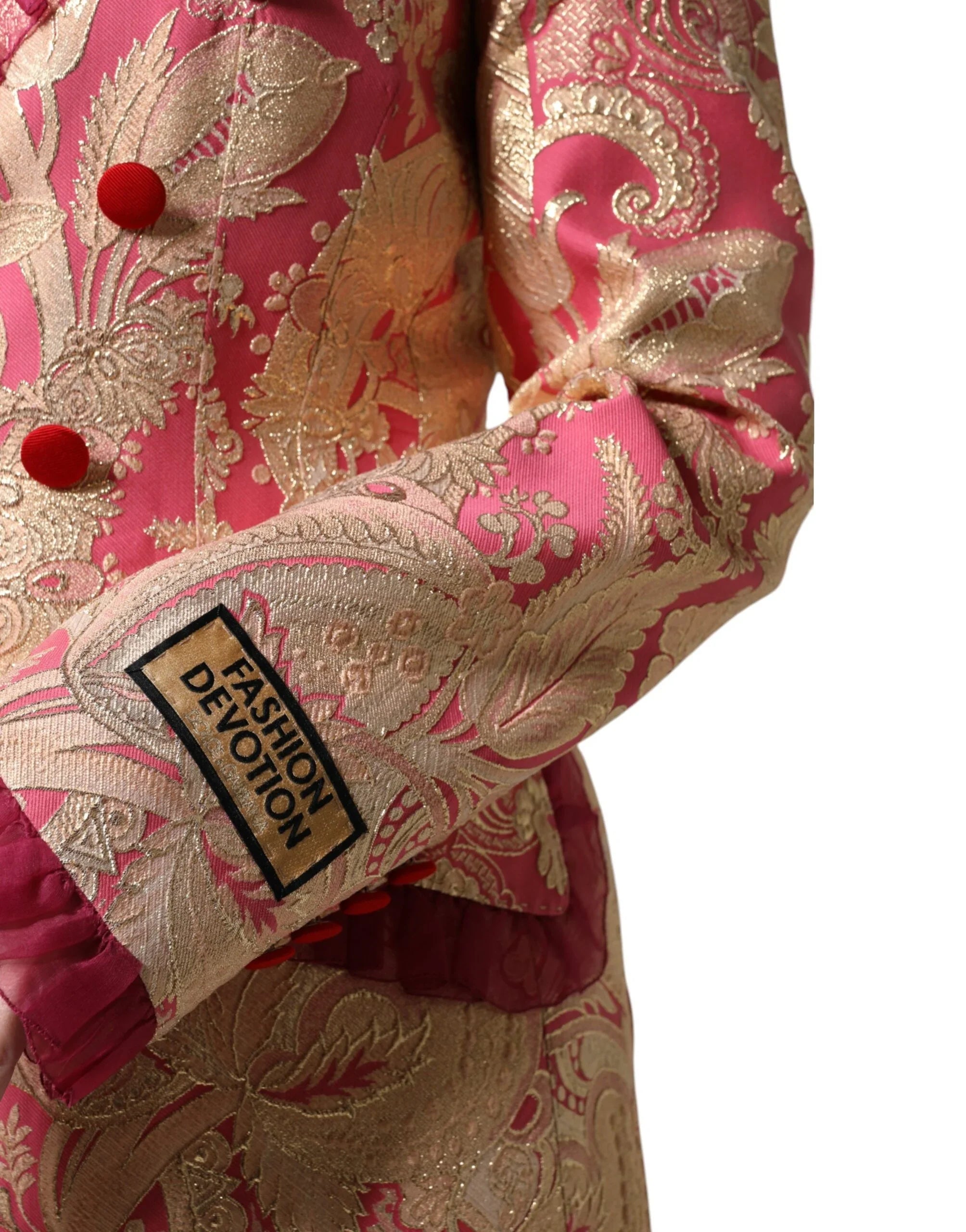 Dolce & Gabbana Pink Gold Jacquard Nylon Coat Blazer Jacket