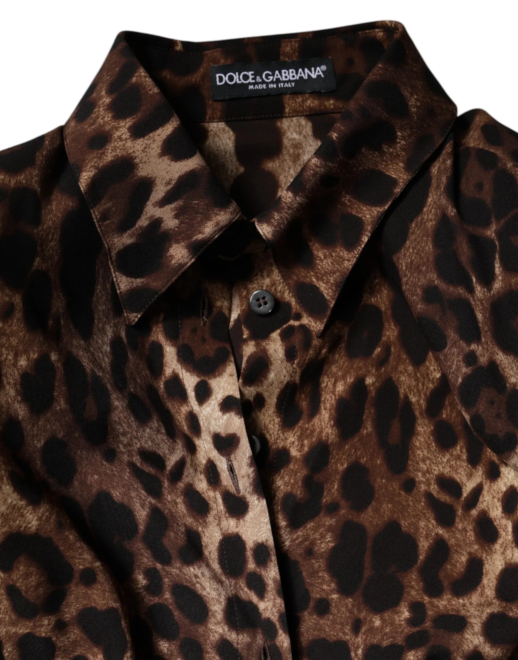 Dolce & Gabbana Brown Leopard Silk Button Down Coat Jacket
