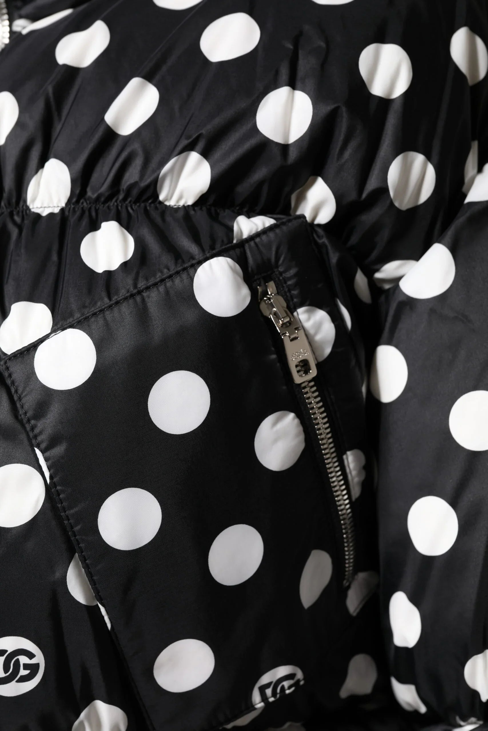 Dolce & Gabbana Black White Polka Dot Full Zip Puffer Jacket