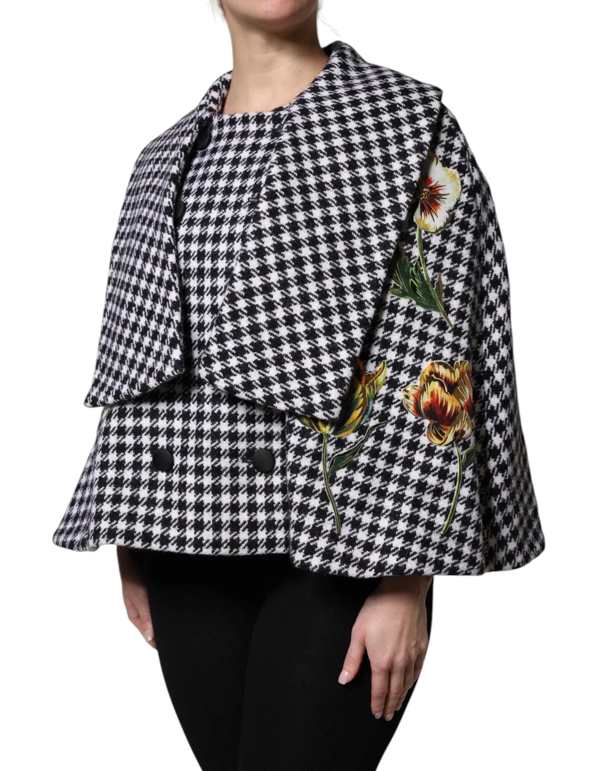 Dolce & Gabbana Black White Monochrome Patterned Floral Cape Jacket