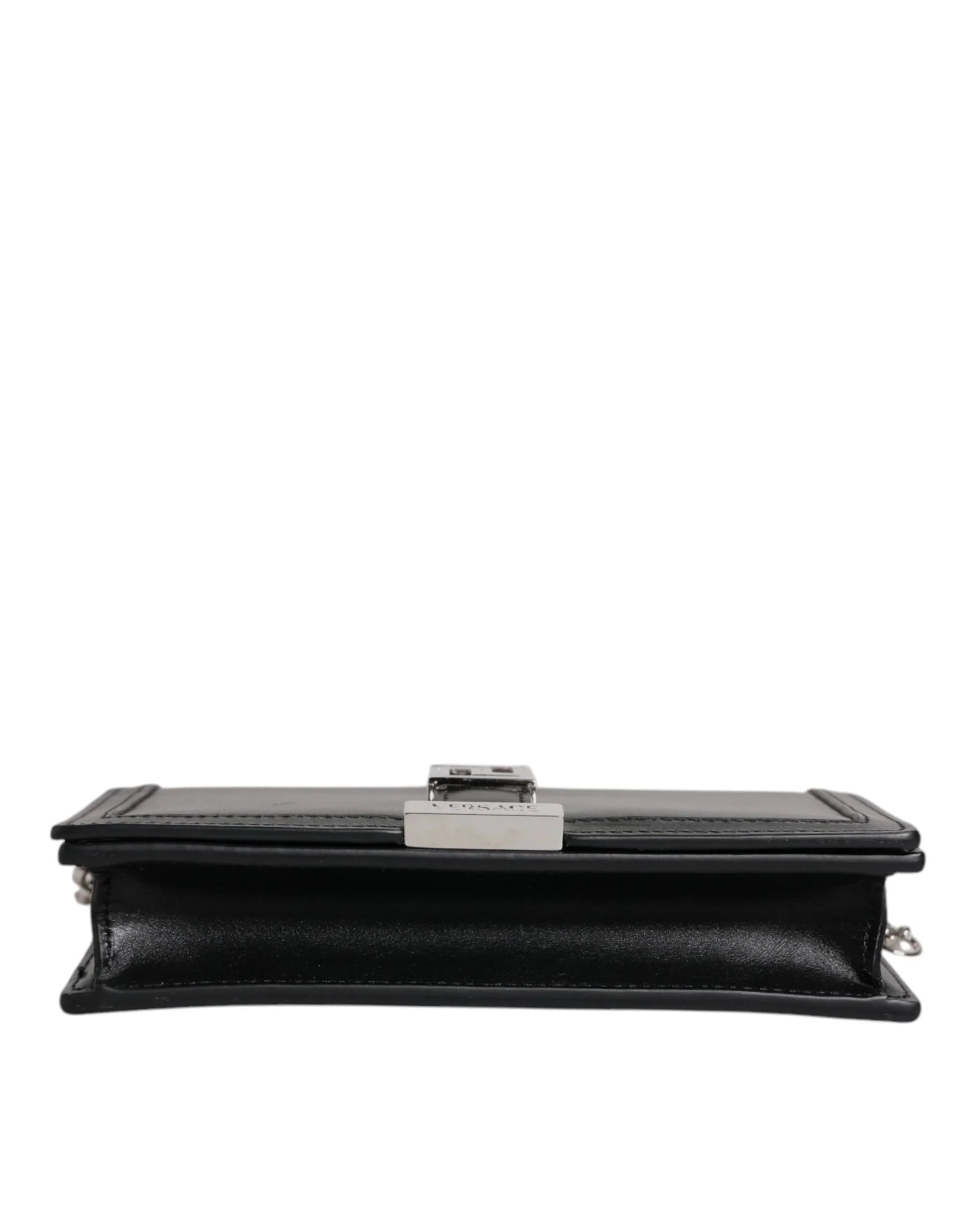 Versace Schultertasche aus schwarzem Kalbsleder mit Kettenriemen