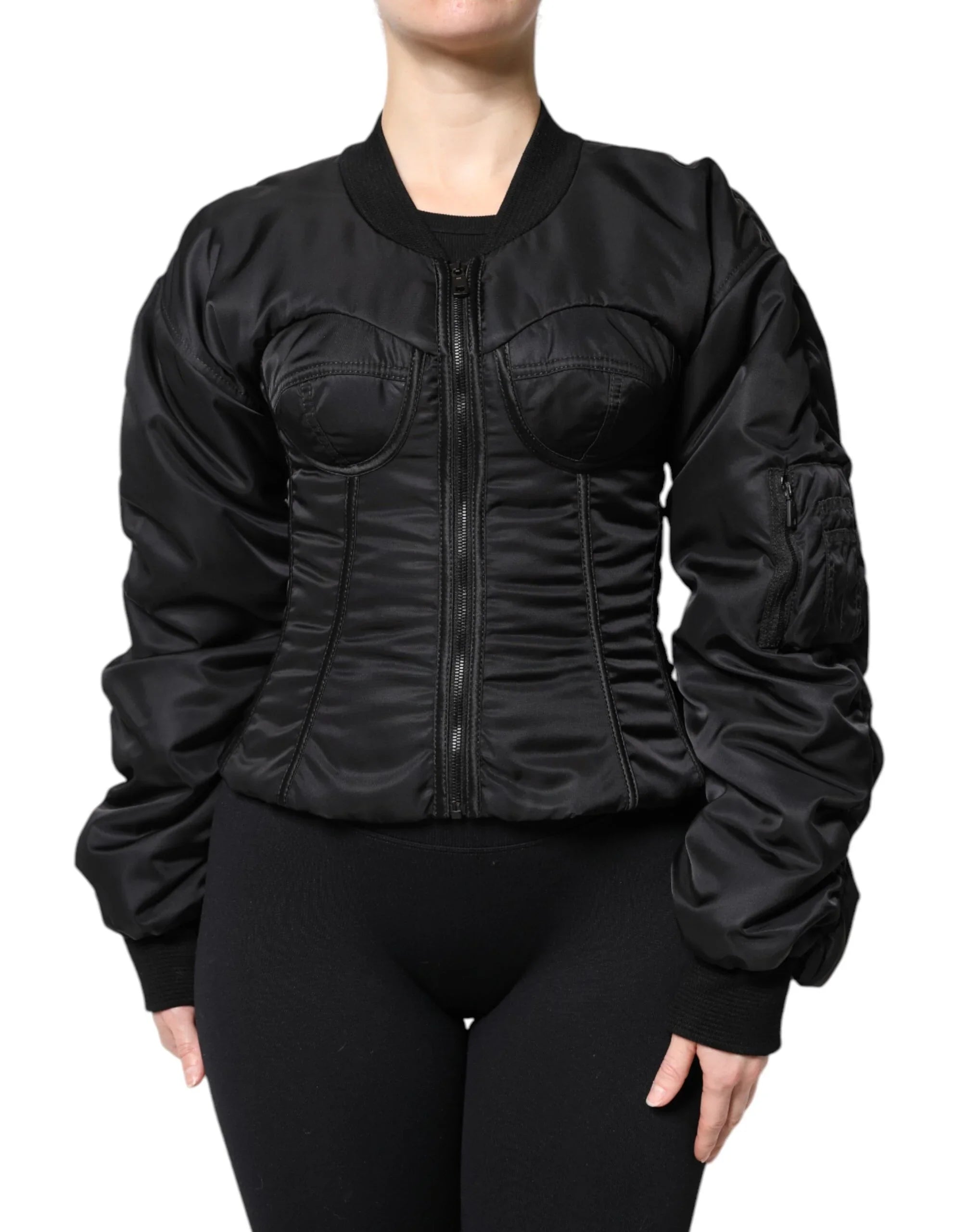 Dolce & Gabbana Black Nylon Full Zip Bustier Corset Jacket
