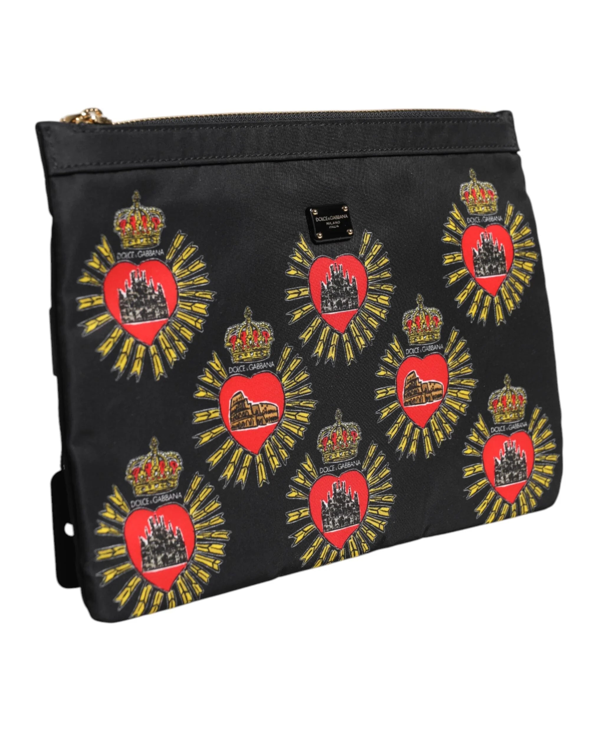 Borsa a mano Dolce &amp; Gabbana in nylon rosso e nero con cuore sacro