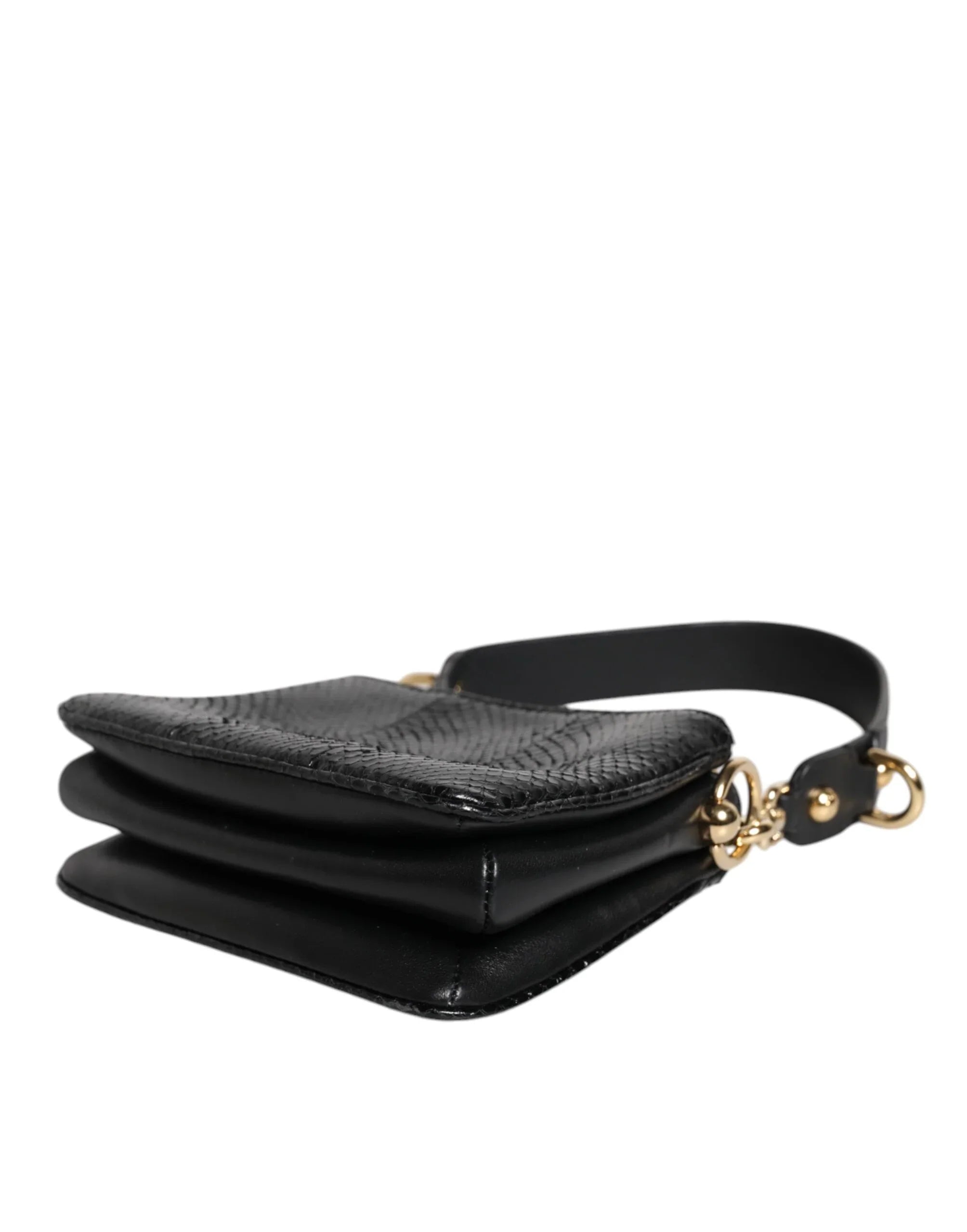 Dolce &amp; Gabbana Schwarze Clutch aus exotischem Leder mit Schulterriemen