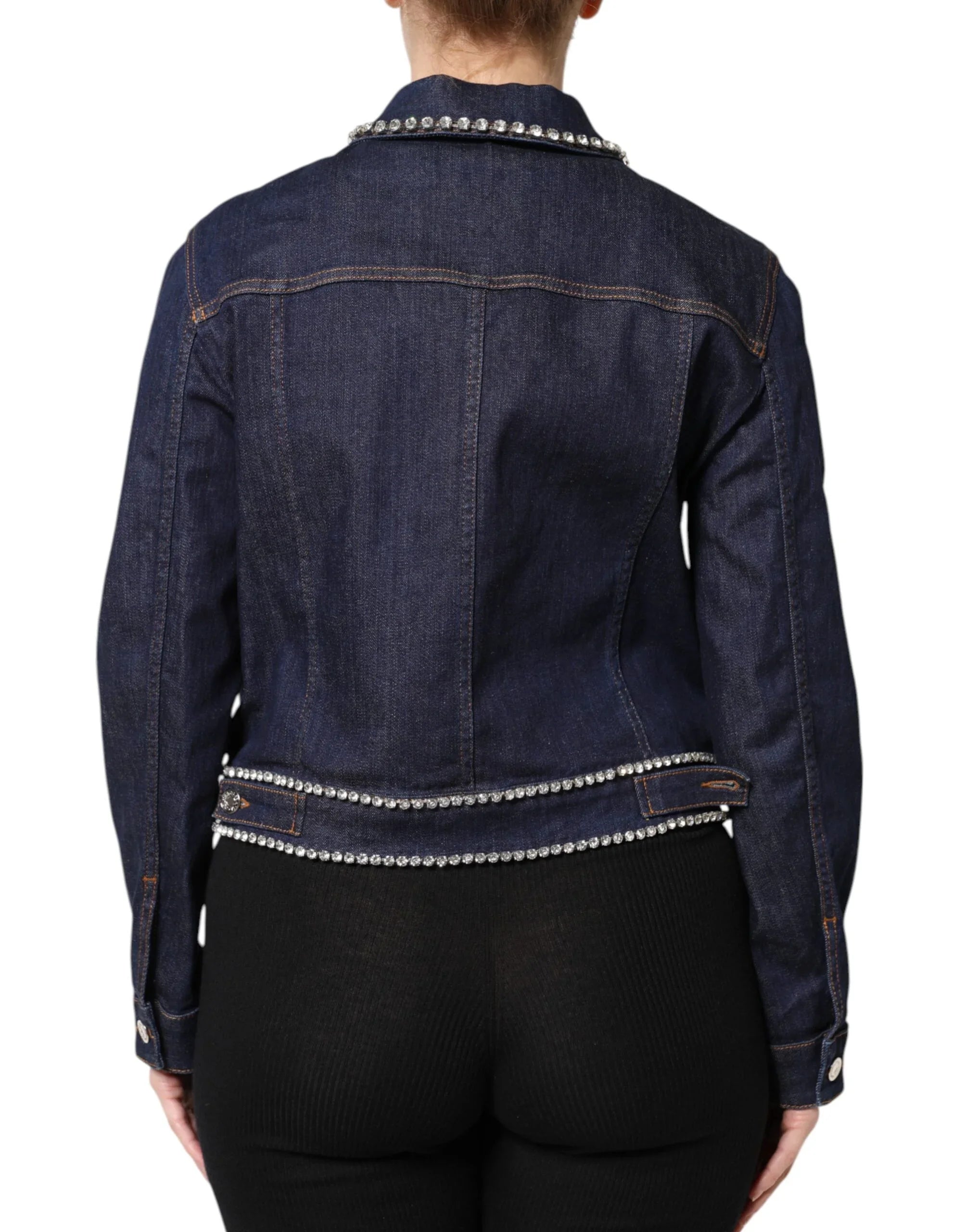Dolce &amp; Gabbana Jacke aus blauem Denim-Baumwollstoff mit Kristallverzierungen