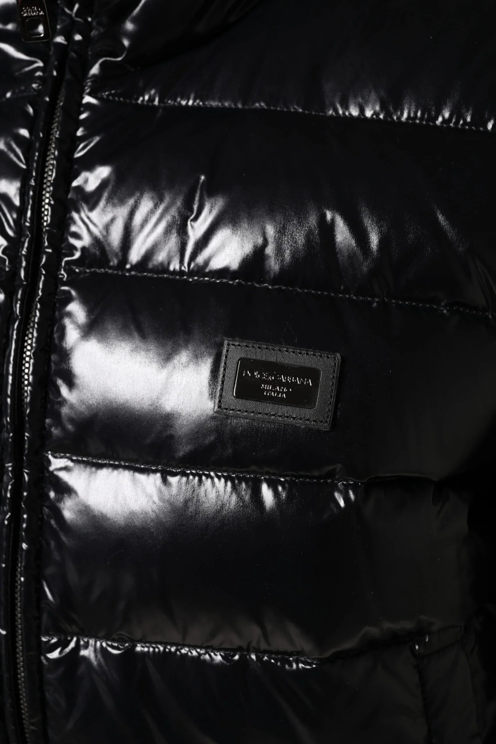 Dolce & Gabbana Black Logo Plaque Full Zip Puffer Jacket