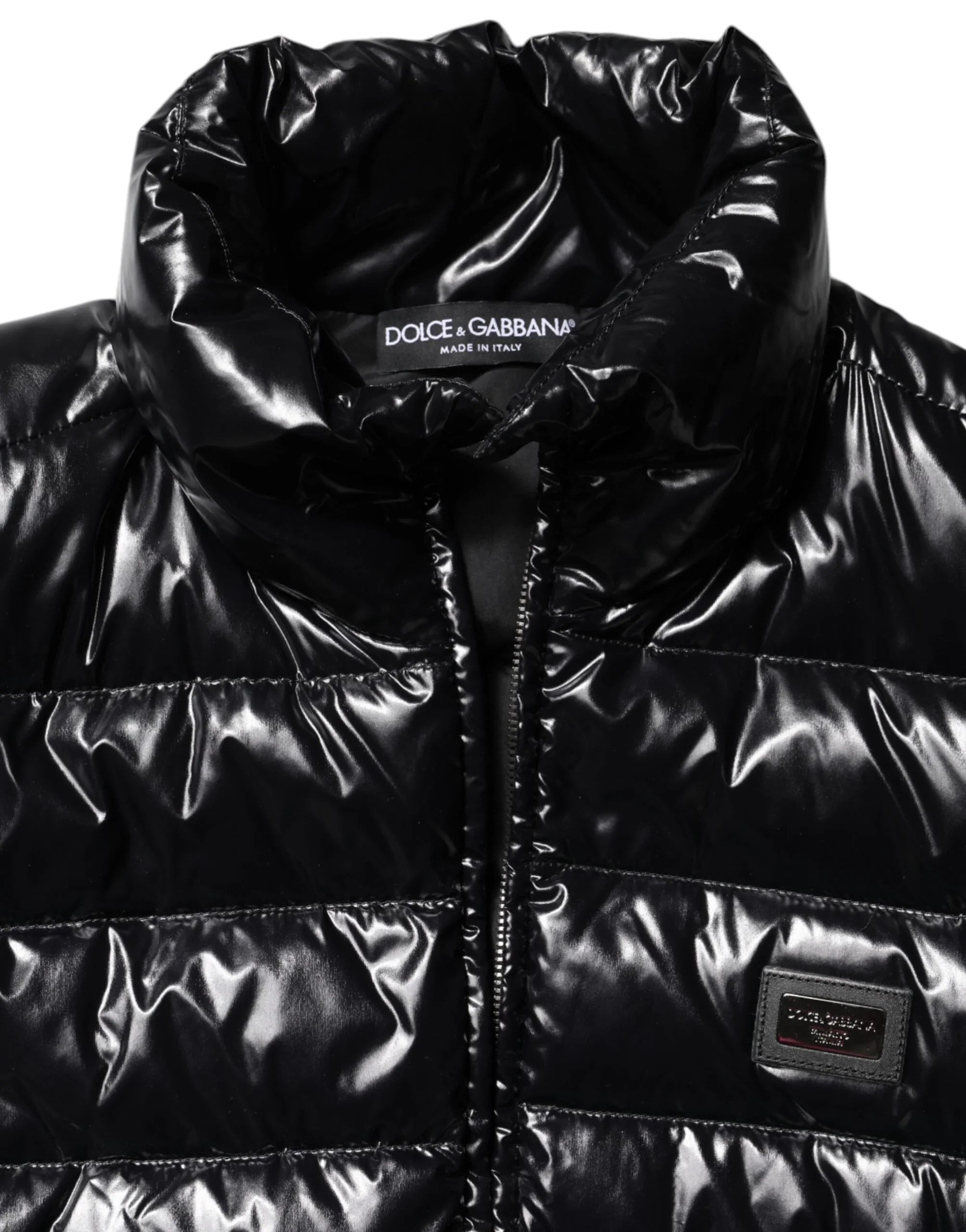 Dolce & Gabbana Black Logo Plaque Full Zip Puffer Jacket