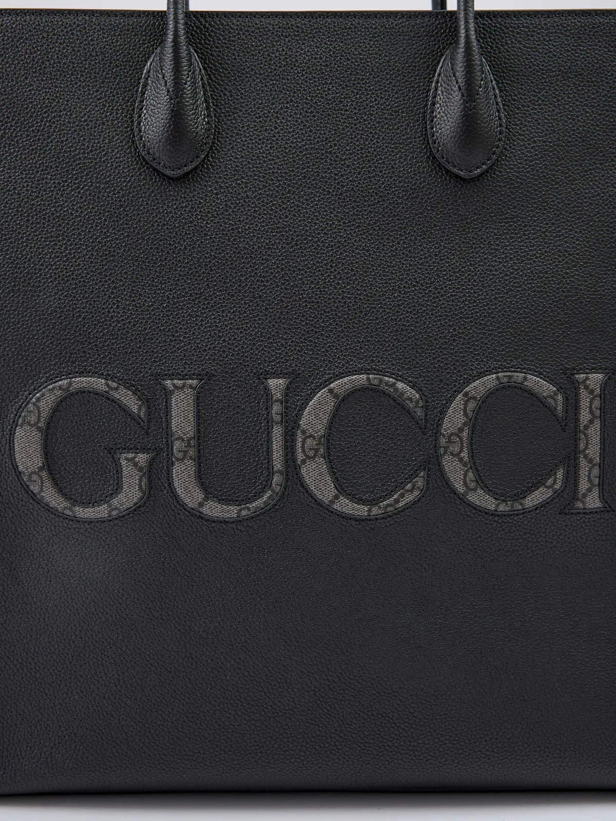 Gucci Black Leather Logo Medium Tote Bag