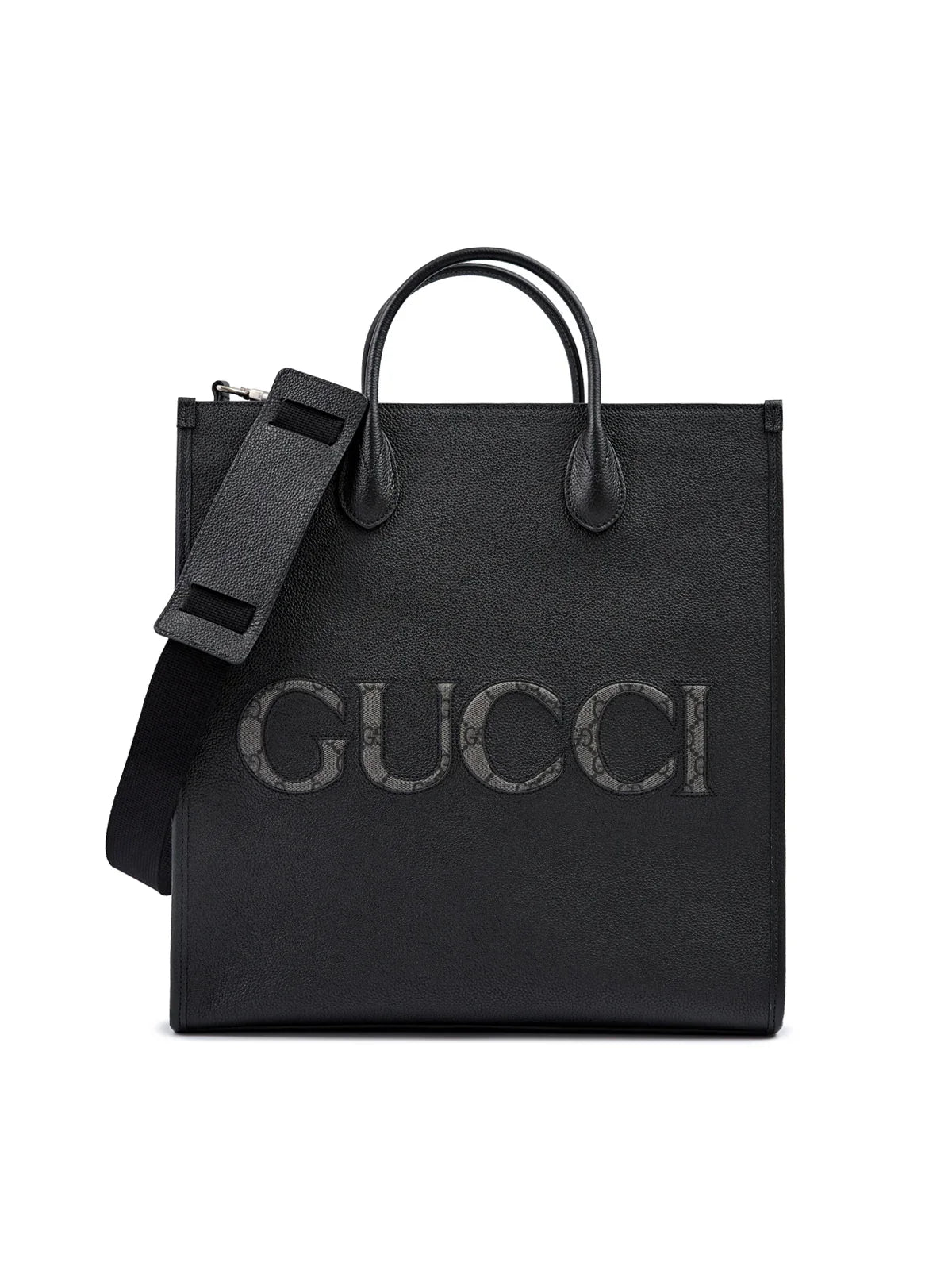 Gucci Black Leather Logo Medium Tote Bag
