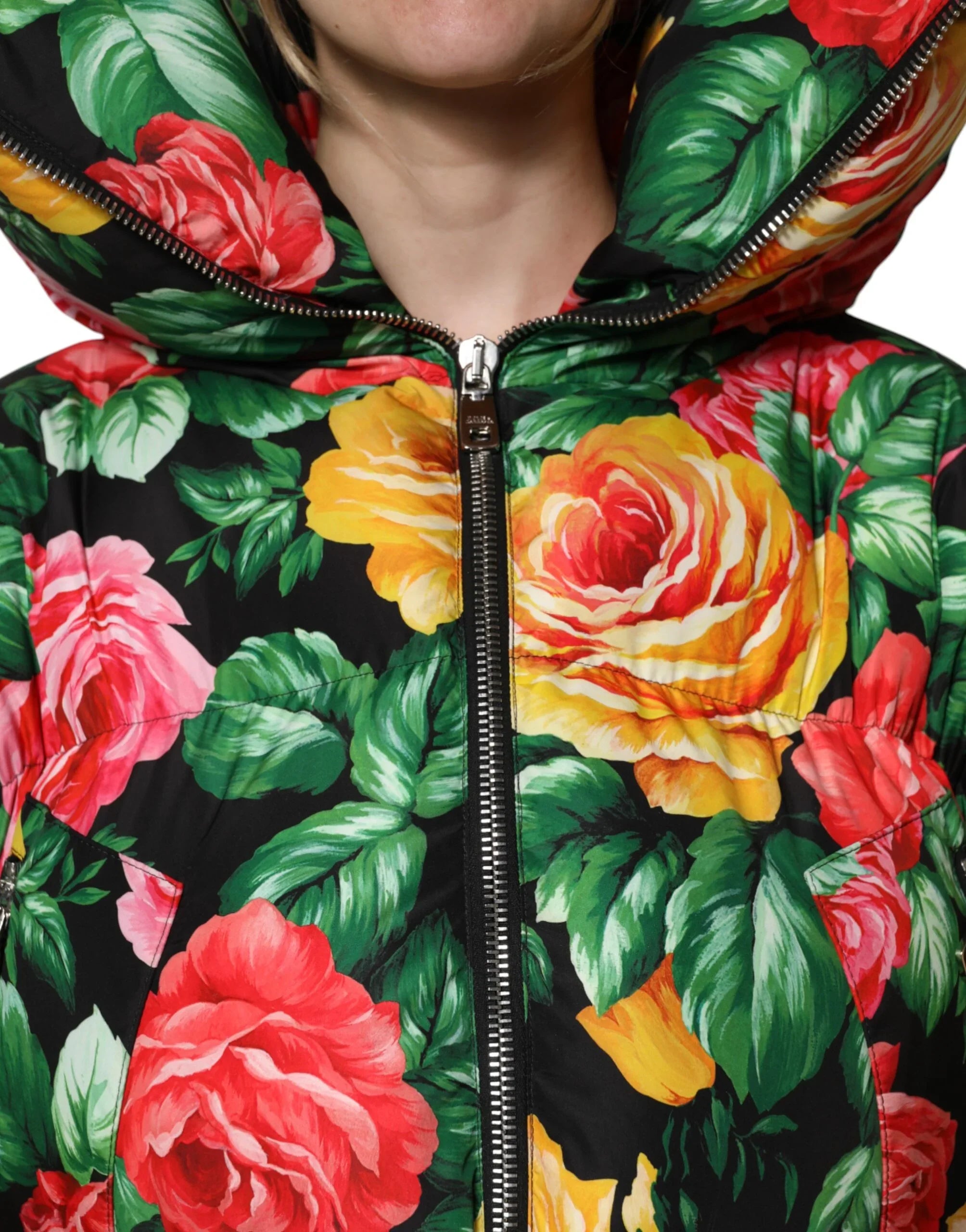 Dolce & Gabbana Multicolor Floral Puffer Hooded Jacket