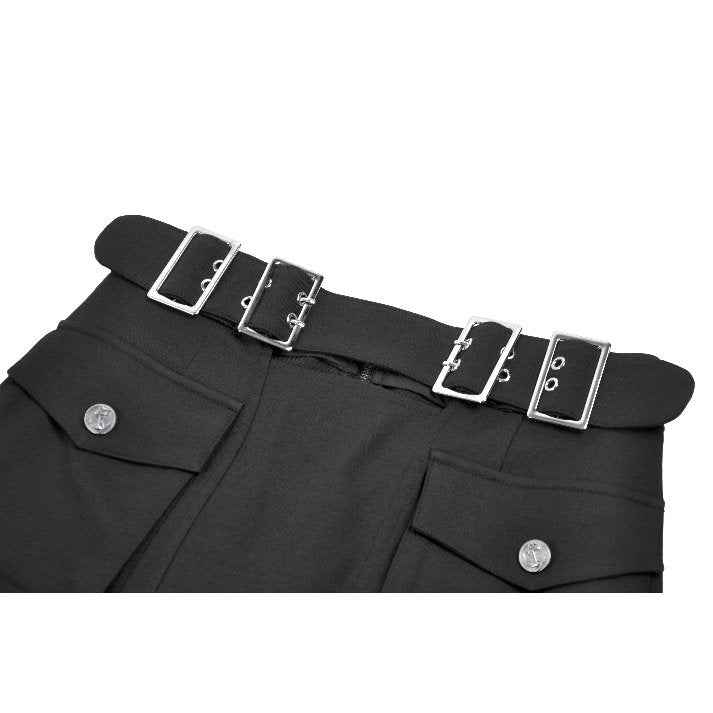 Dark in Love Punk Layered Pocket Cutout Belted Long Skirt