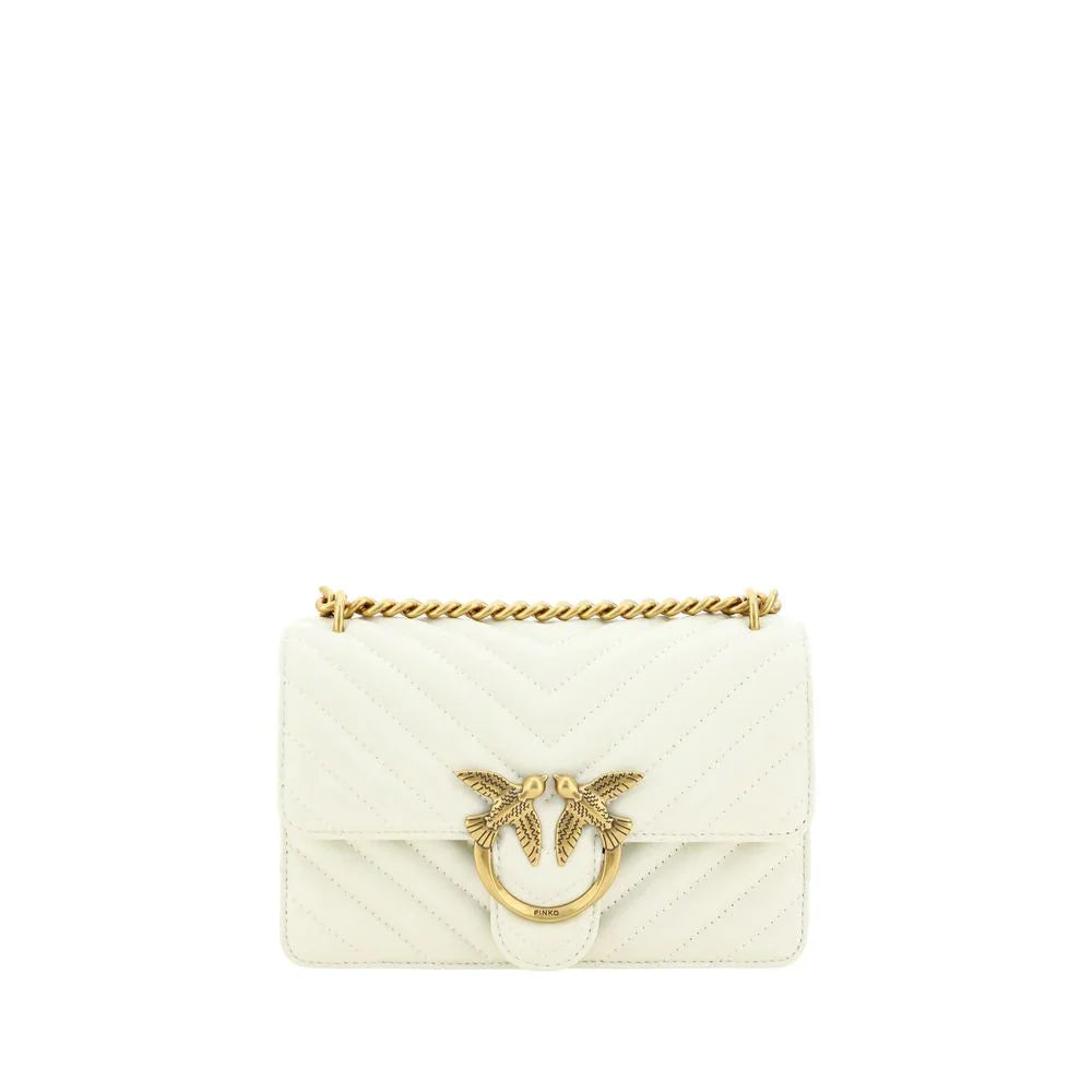 PINKO White Calf Leather Bos Taurus Shoulder Bag
