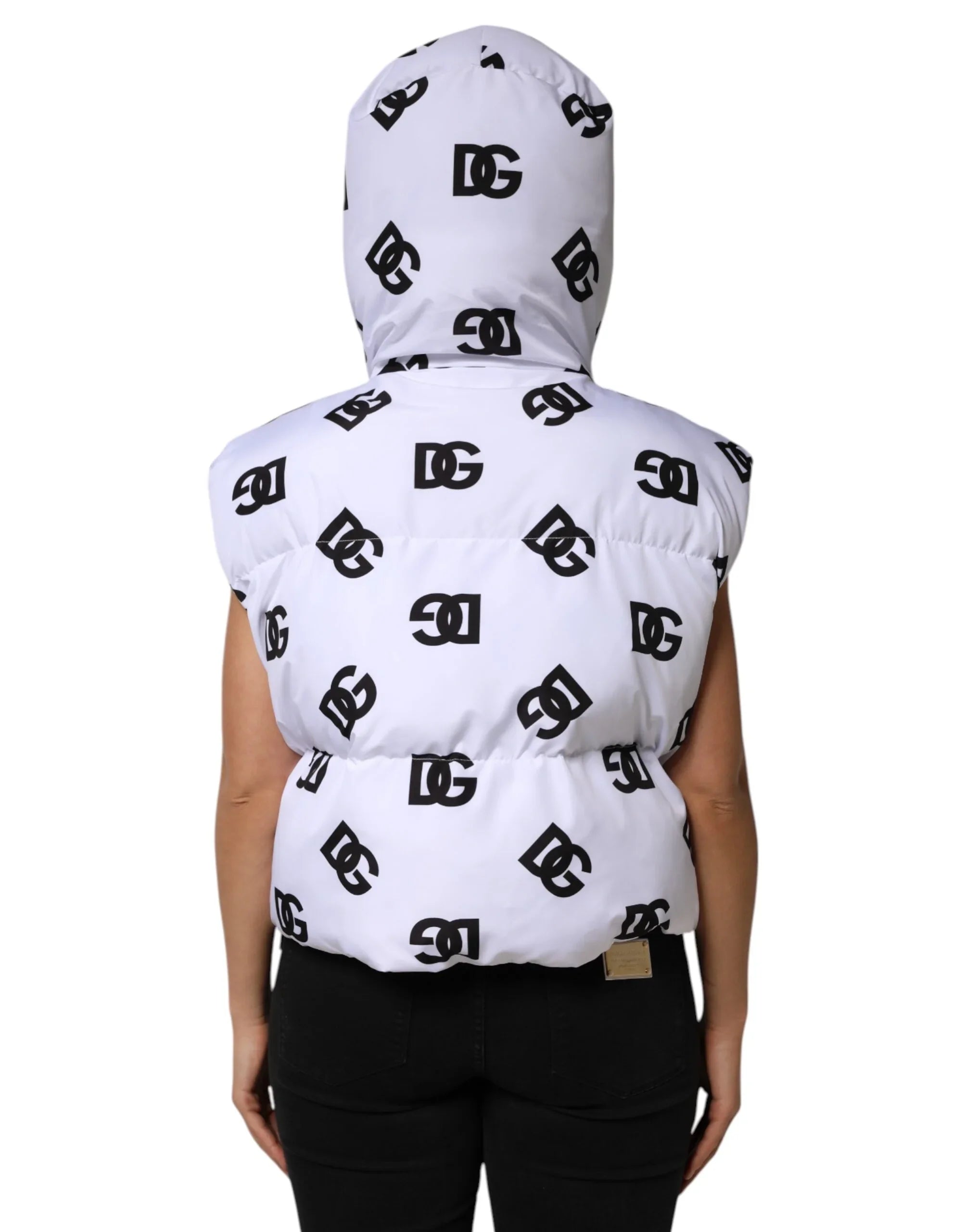 Dolce & Gabbana White Black DG Mania Polyester Puffer Jacket